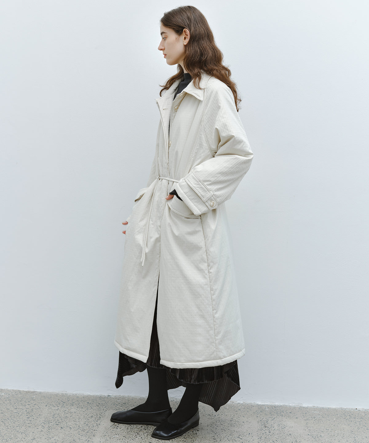 「10月下旬出荷予定」Striped Quilted Belted Long Coat