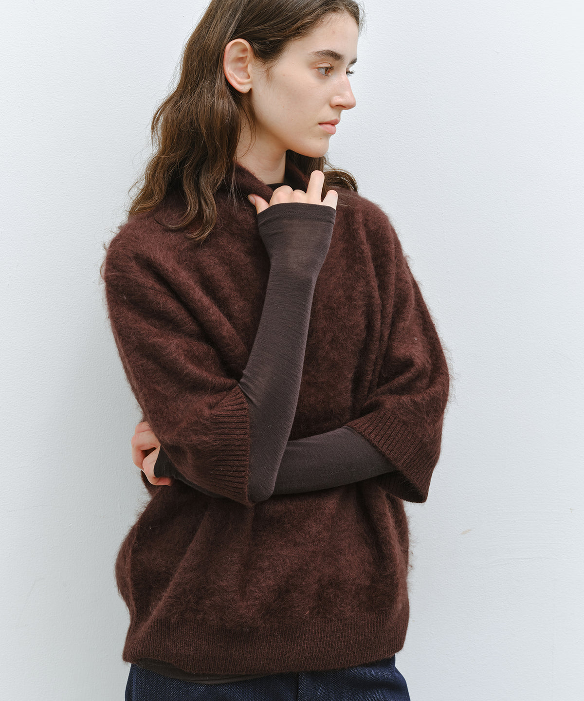 「10月下旬出荷予定」Brushed Cashmere-Blend Half Sleeve Knit Top