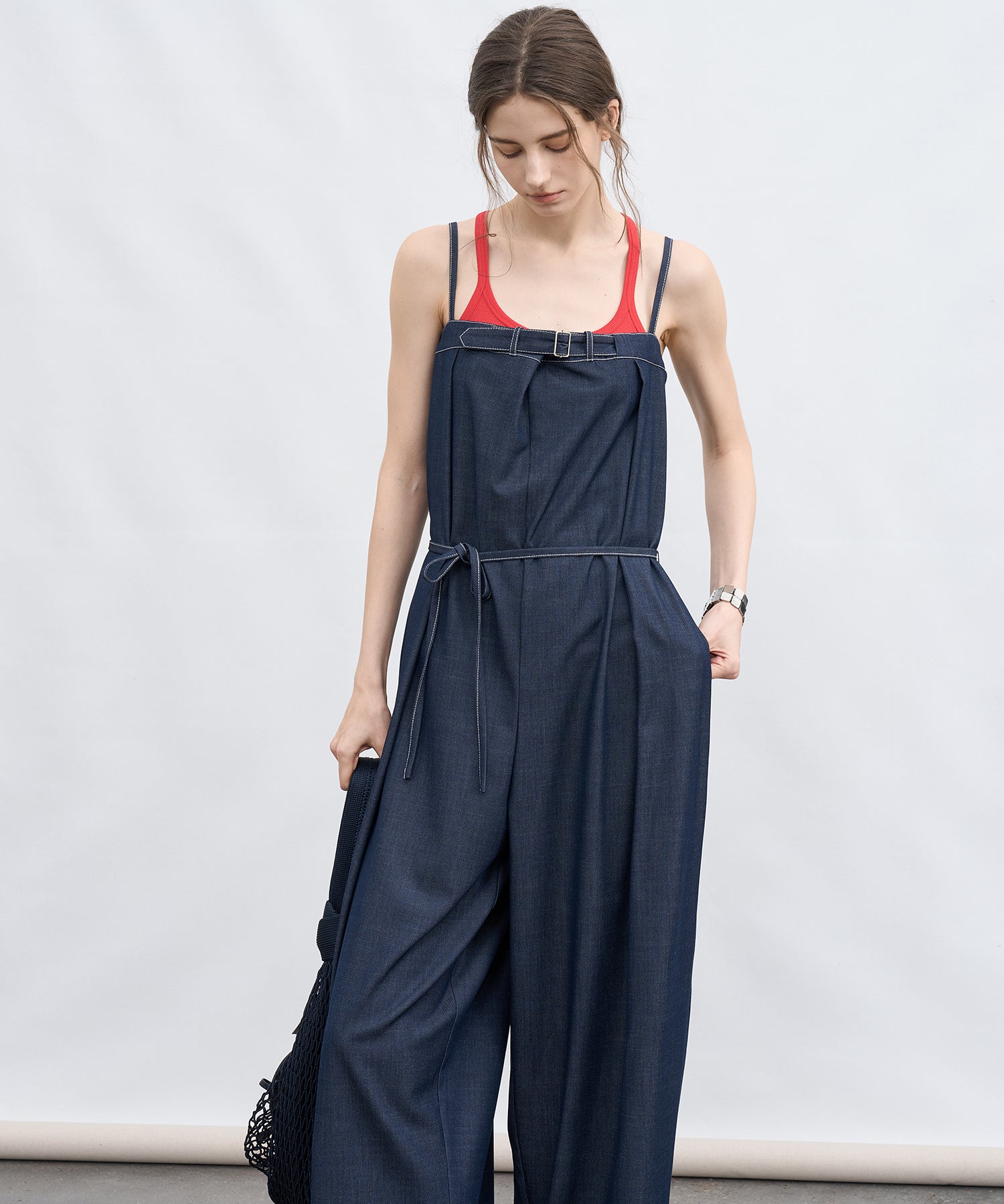 Lightweight Denim-Style Wide Leg Jumpsuit
