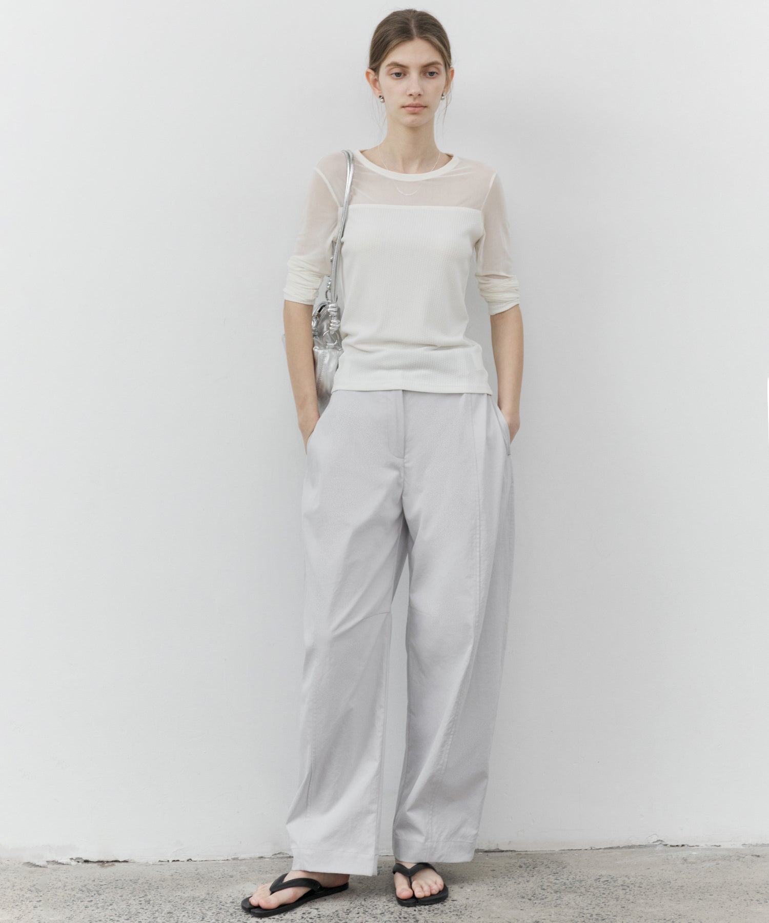 Sheer Panel Layered Long Sleeve Top