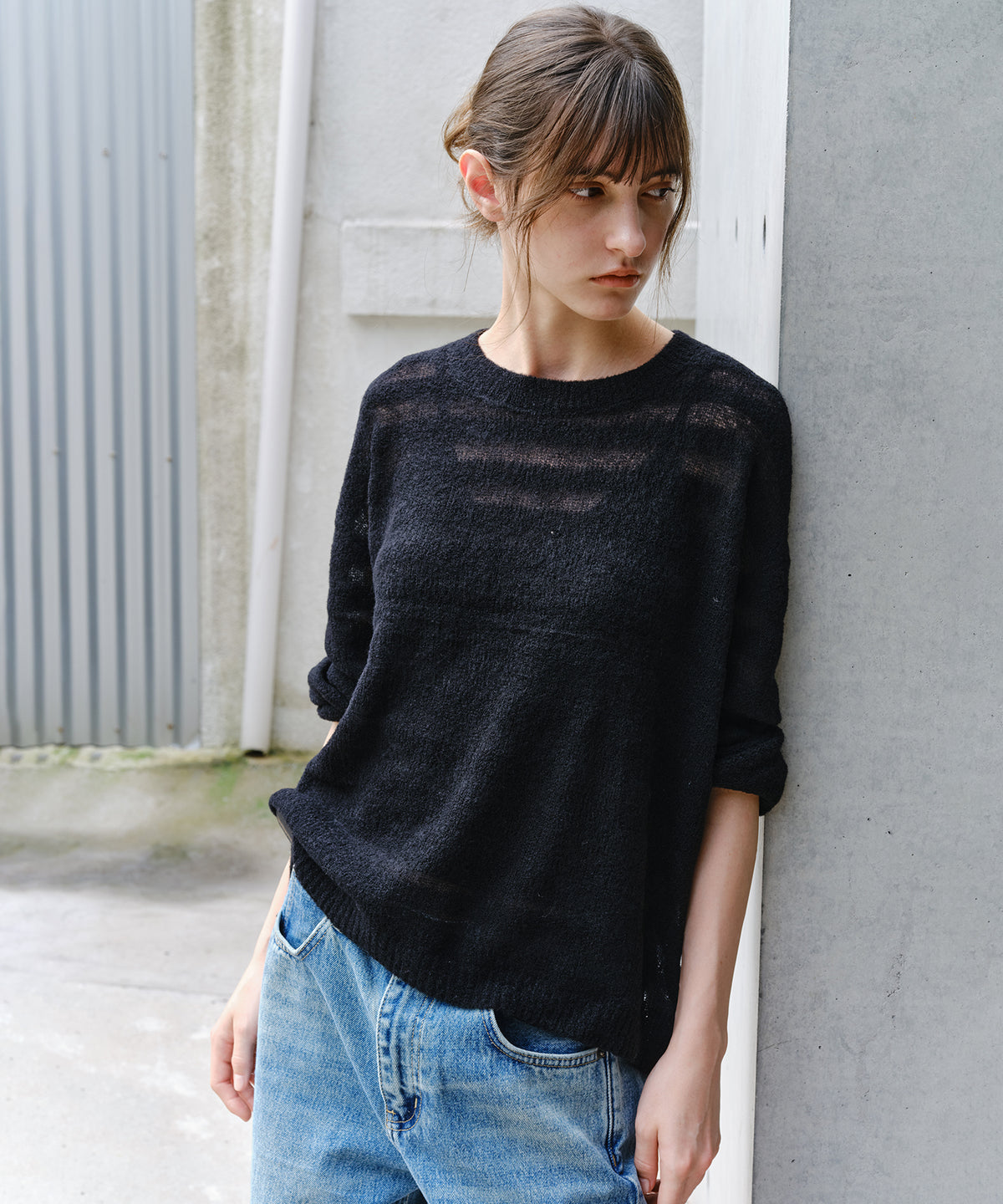 「10月下旬出荷予定」Sheer Wool-Blend Border Knit Pullover