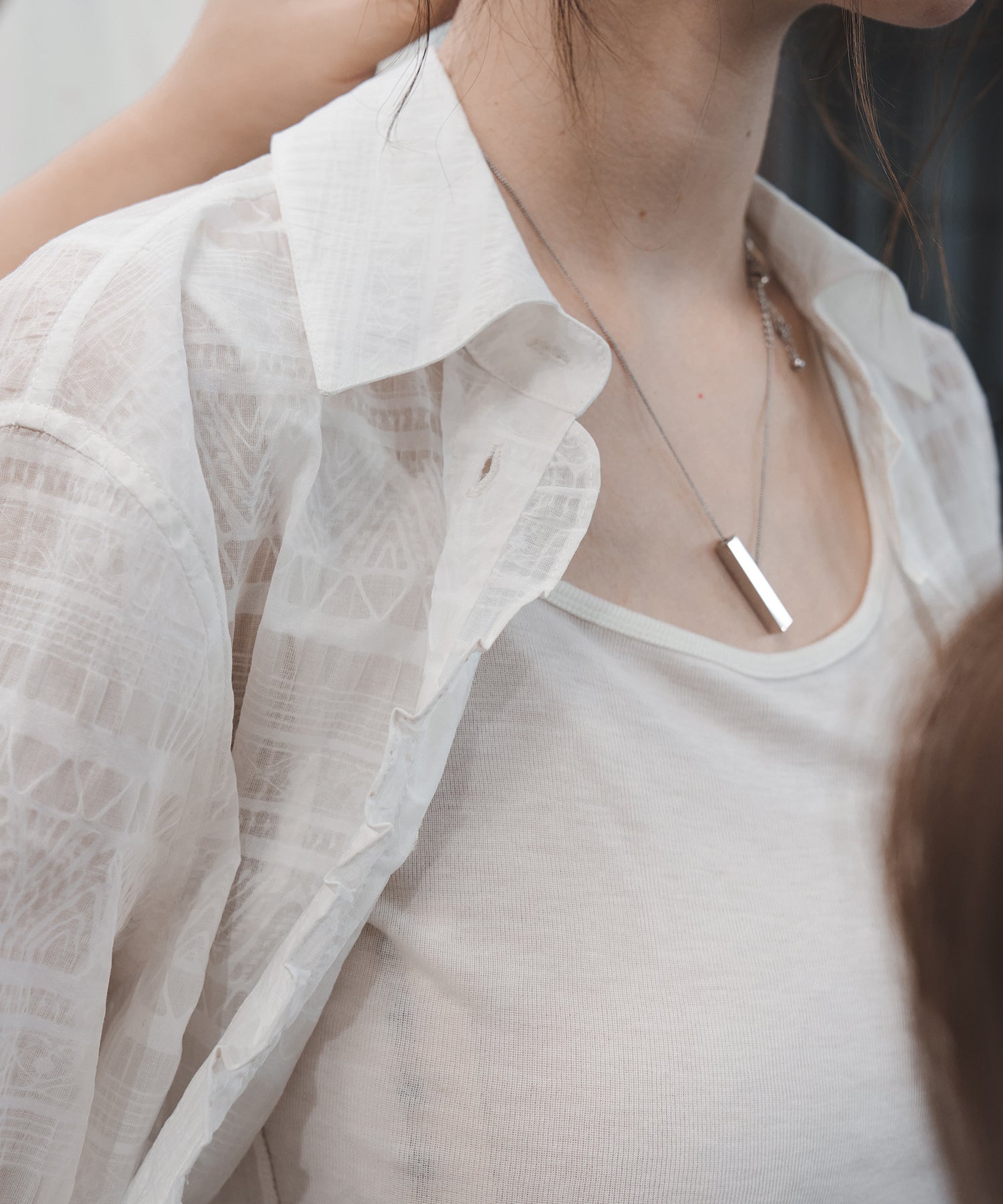 Airy Lace Jacquard Frill Shirt