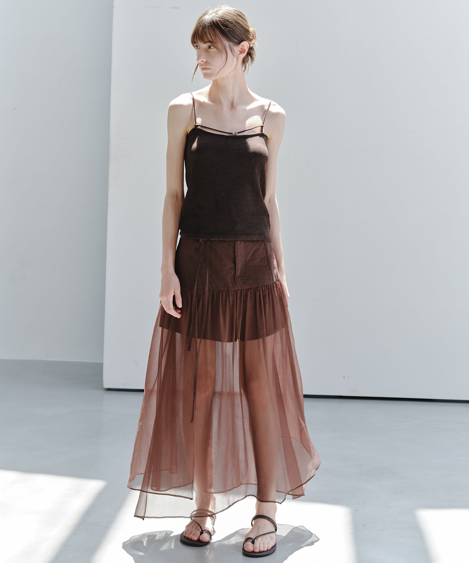 「8月中旬～下旬出荷」Sheer Layered Draped Long Skirt
