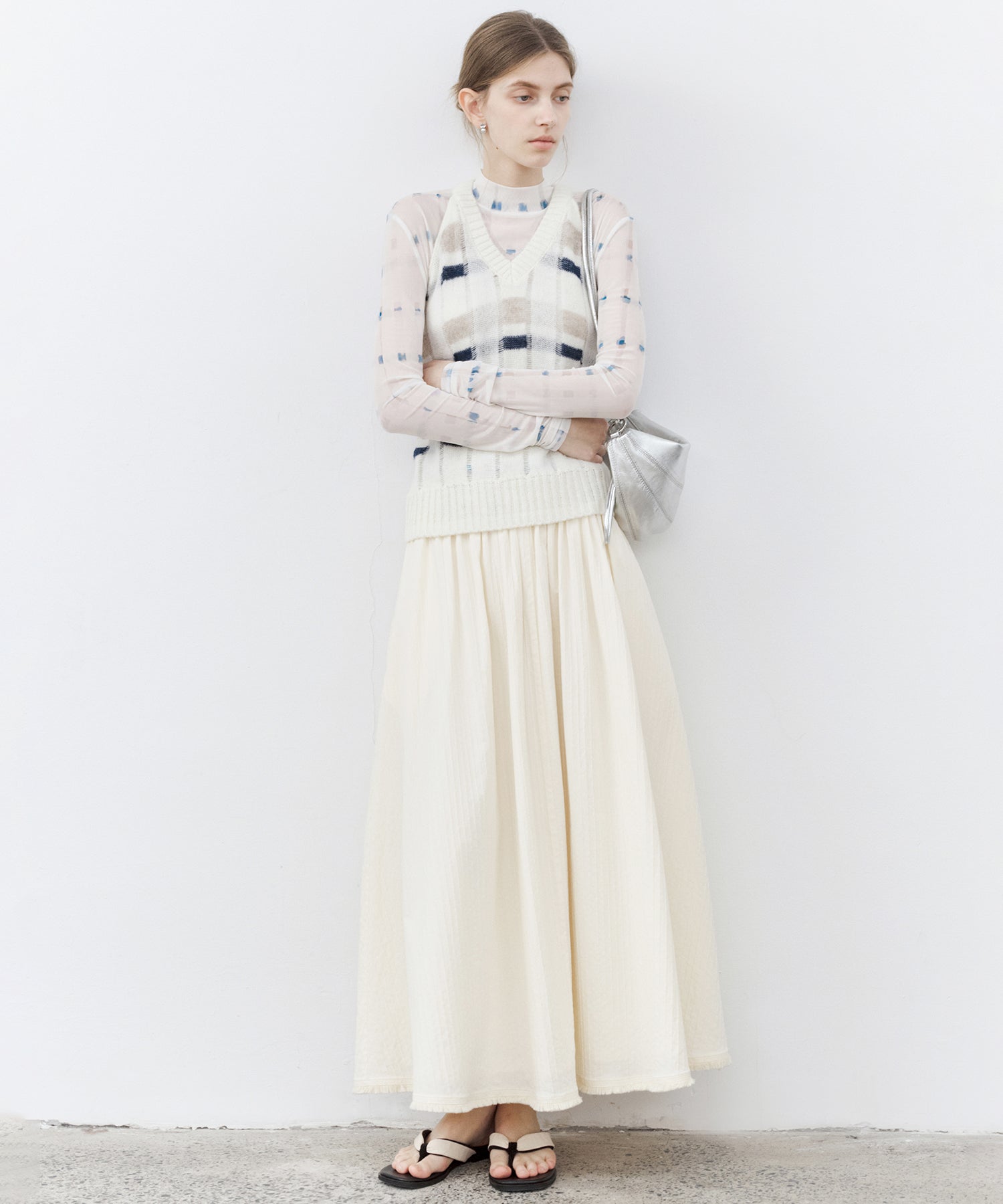 Check Jacquard V-Neck Knit Vest