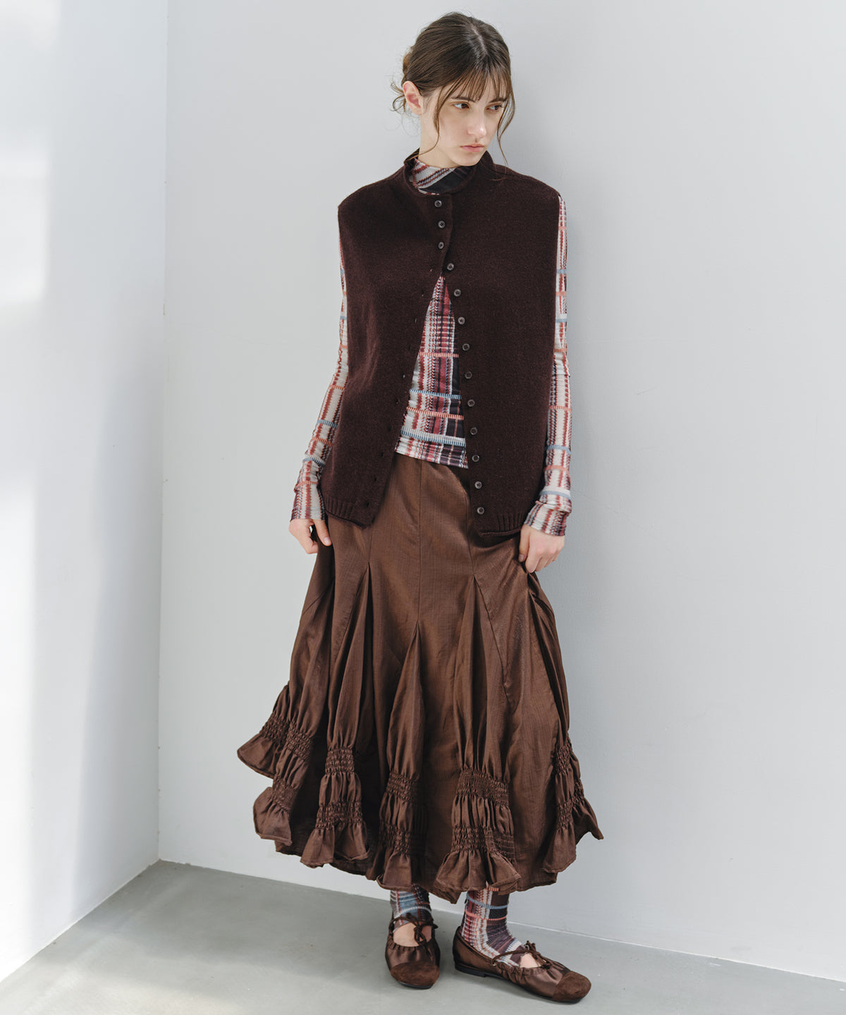 「9月下旬出荷予定」Paneled Shirred Hem A-Line Skirt