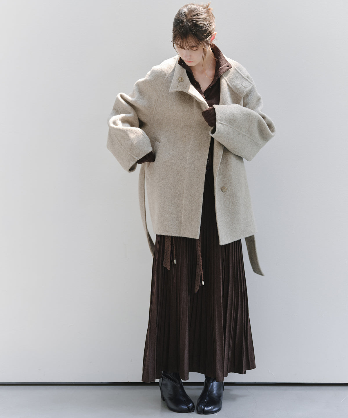 「10月下旬出荷予定」Wool Silk High Neck Button Knit Cardigan