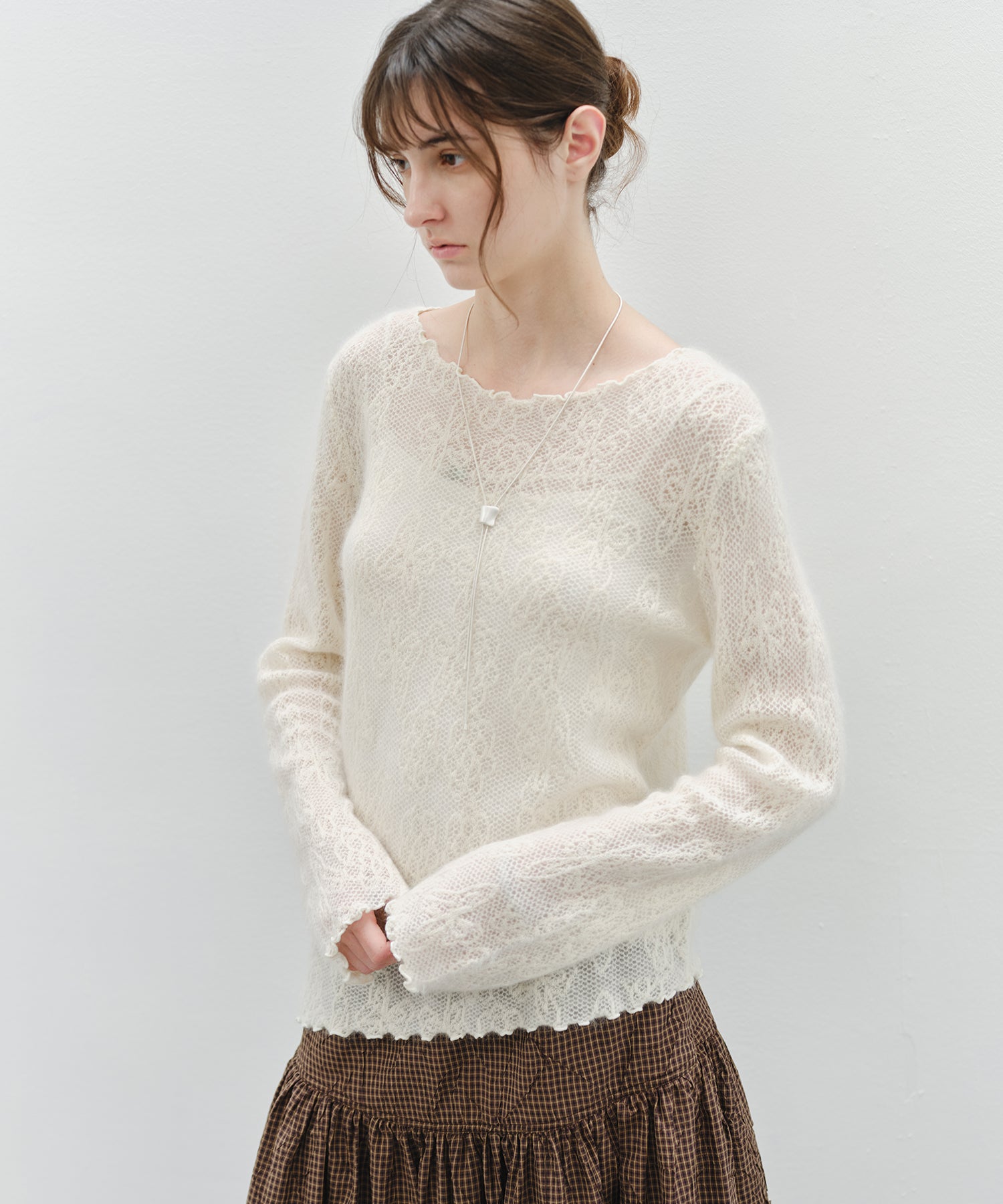 「9月下旬出荷予定」Sheer Jacquard Wool Silk Knit Top
