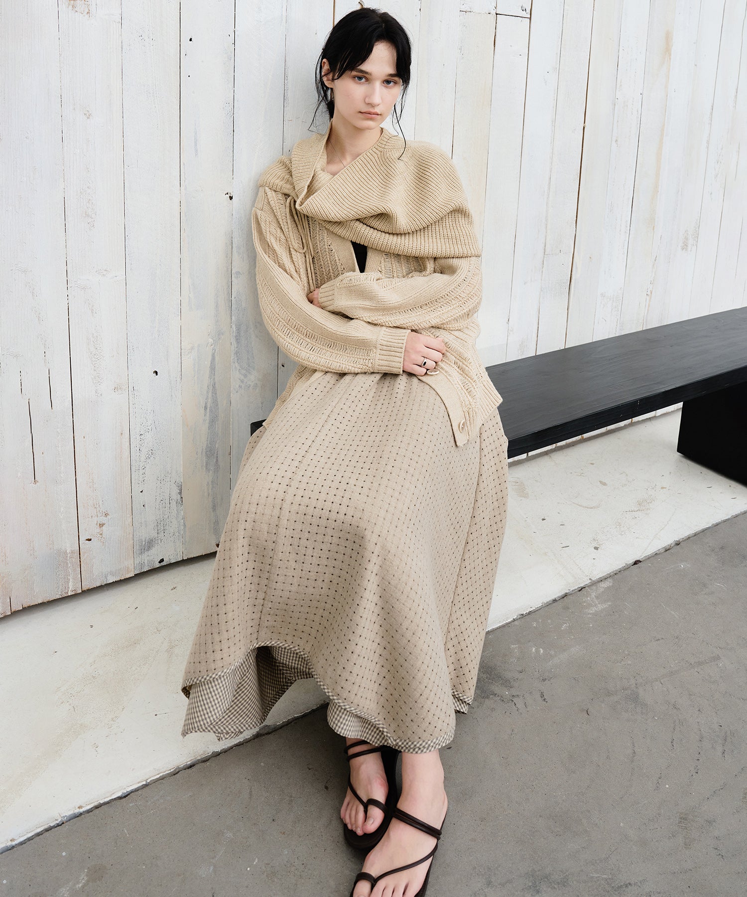Cut-Out Layered High-Waist A-Line Midi Flare Skirt