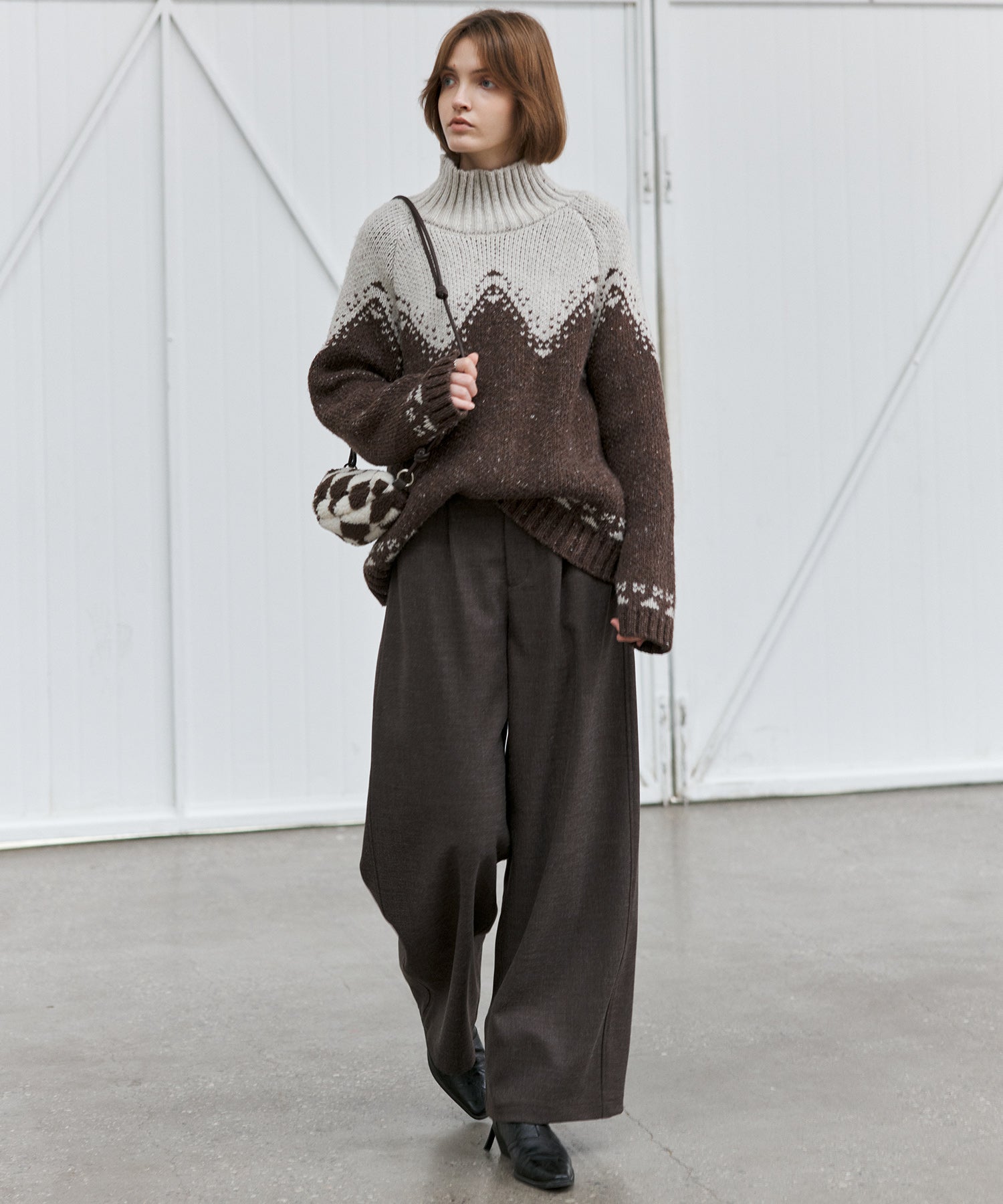 Totem Pattern Heavyweight Jacquard Turtleneck Sweater