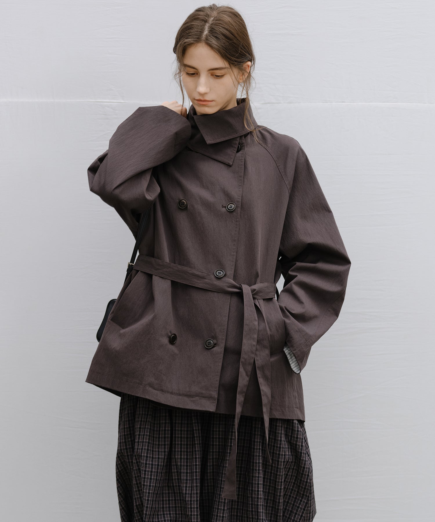 Wrap Collar Belted Cropped Trench Jacket