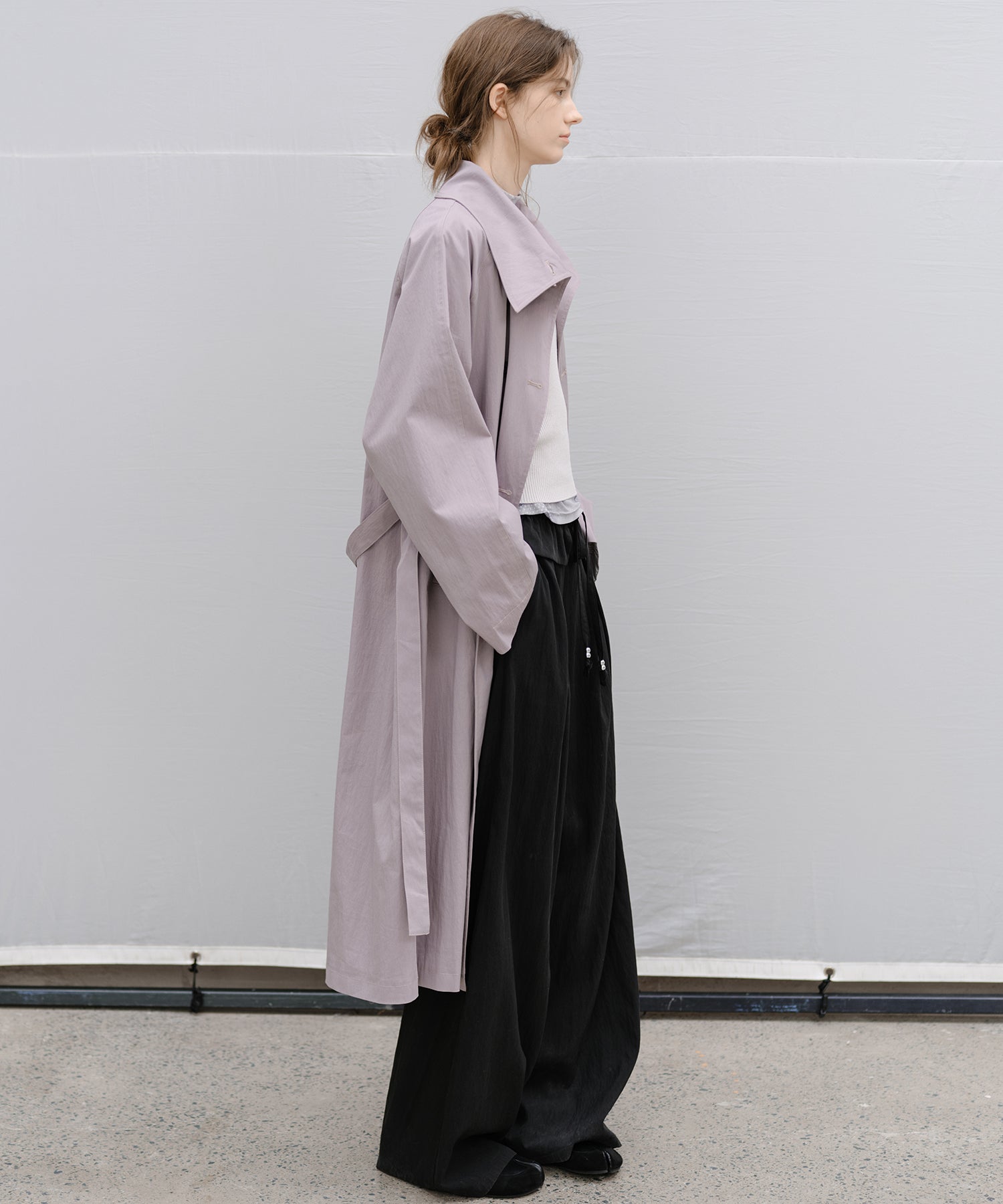 Wrap Collar Belted Long Trench Coat