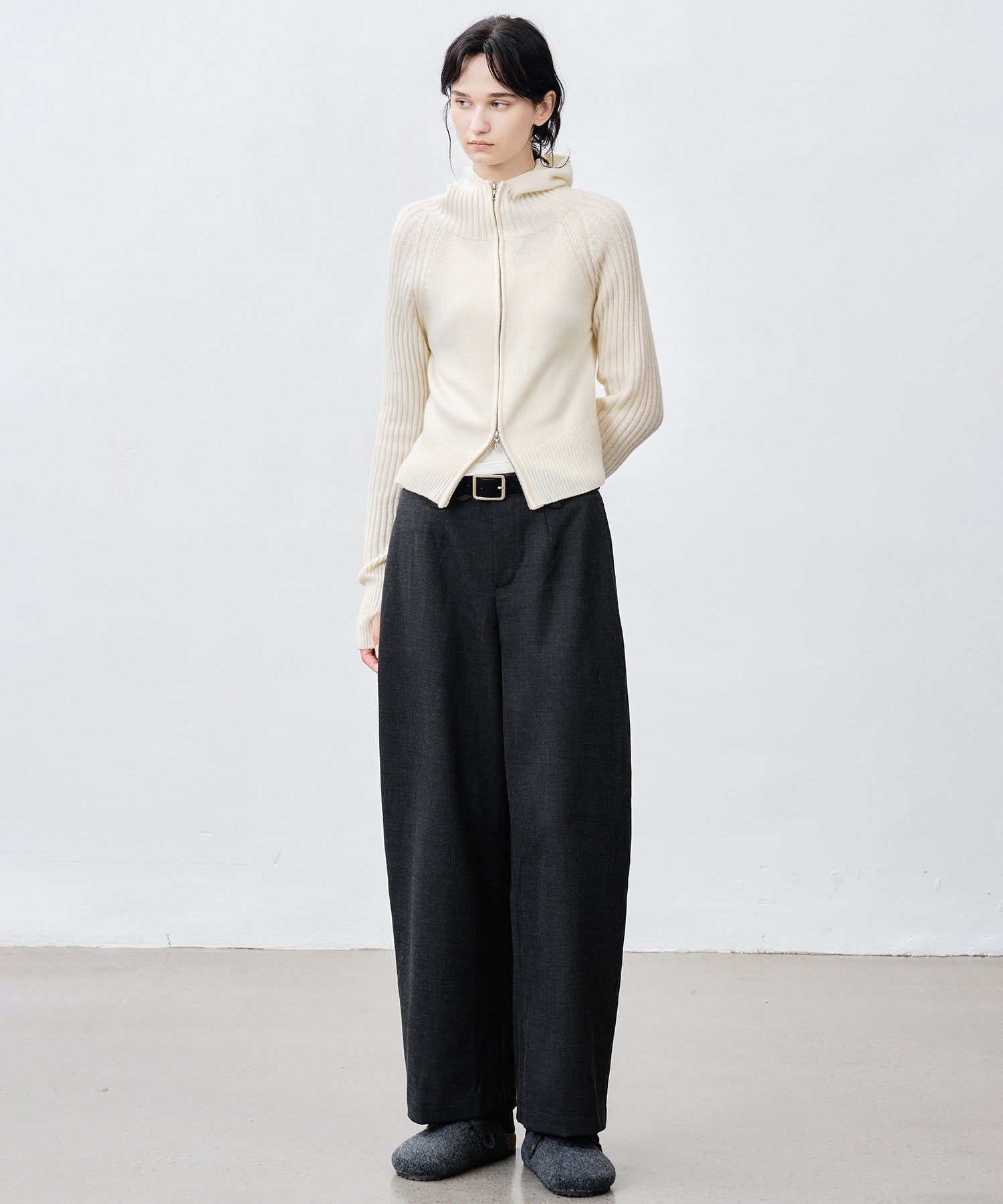 Thick Fabric Cropped Wide-Leg Pants