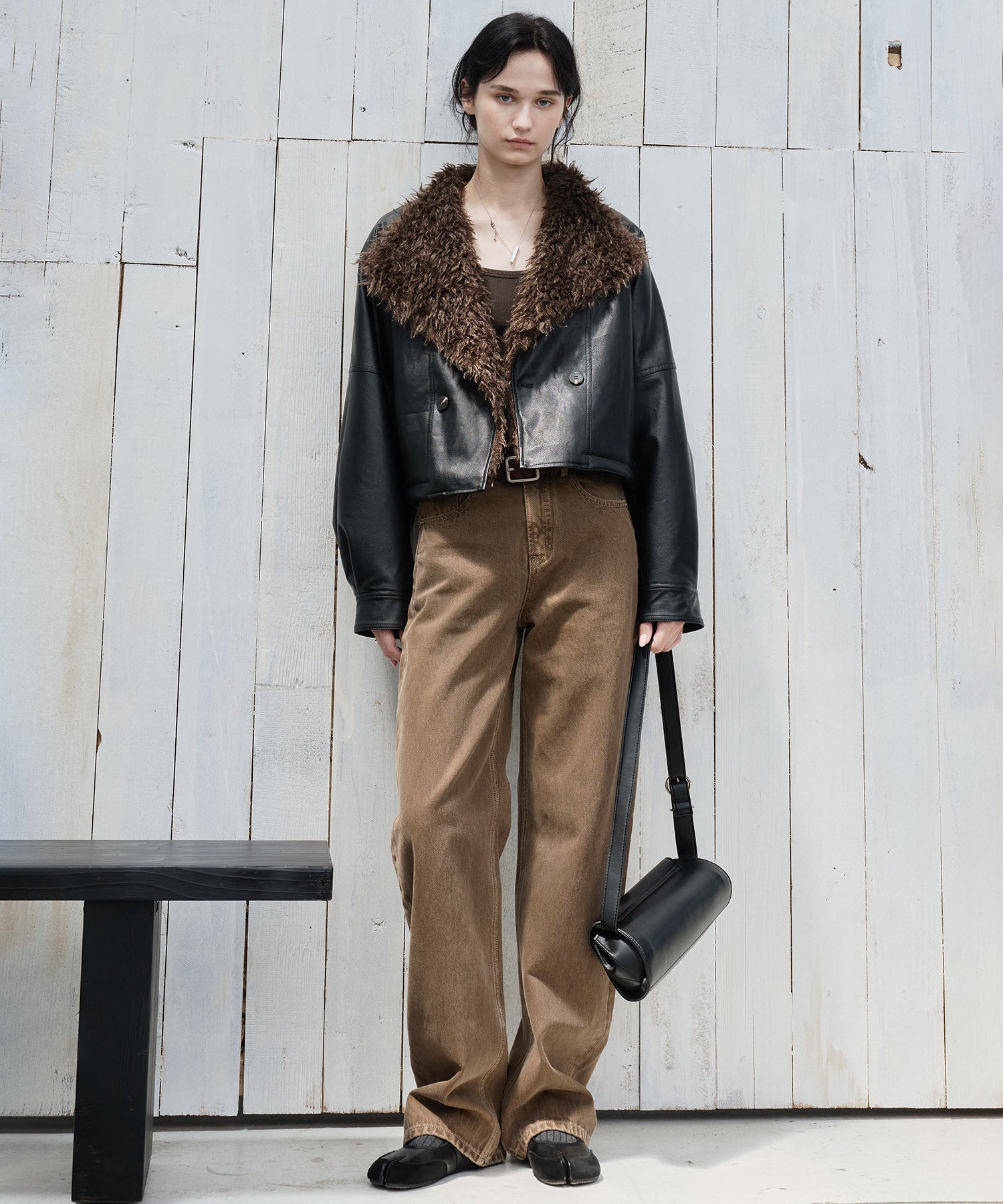 Faux Leather & Fleece Panel Short Jacket