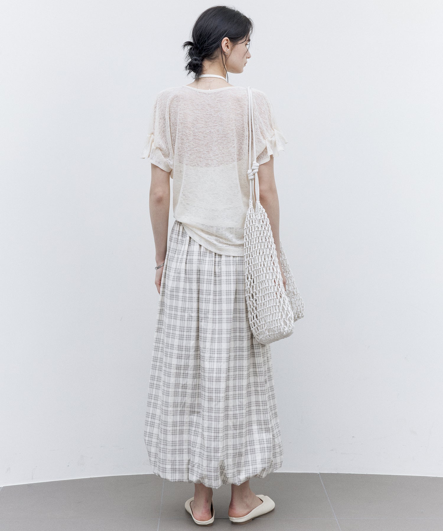 U-Neck Sheer T-Shirt with Design Cuff Detail