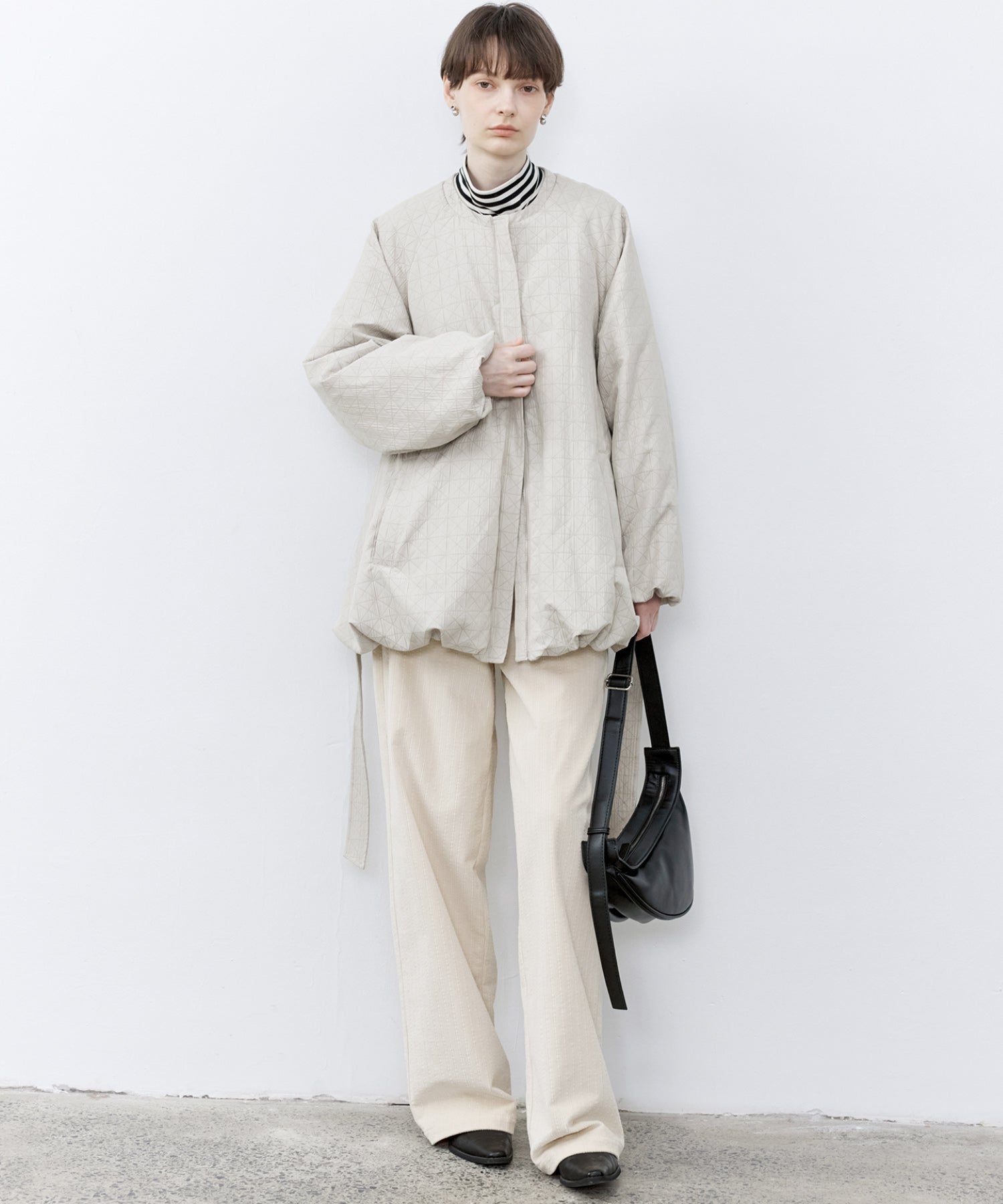 Diamond Jacquard Quilted Down Coat – Belt &amp; Scarf Set