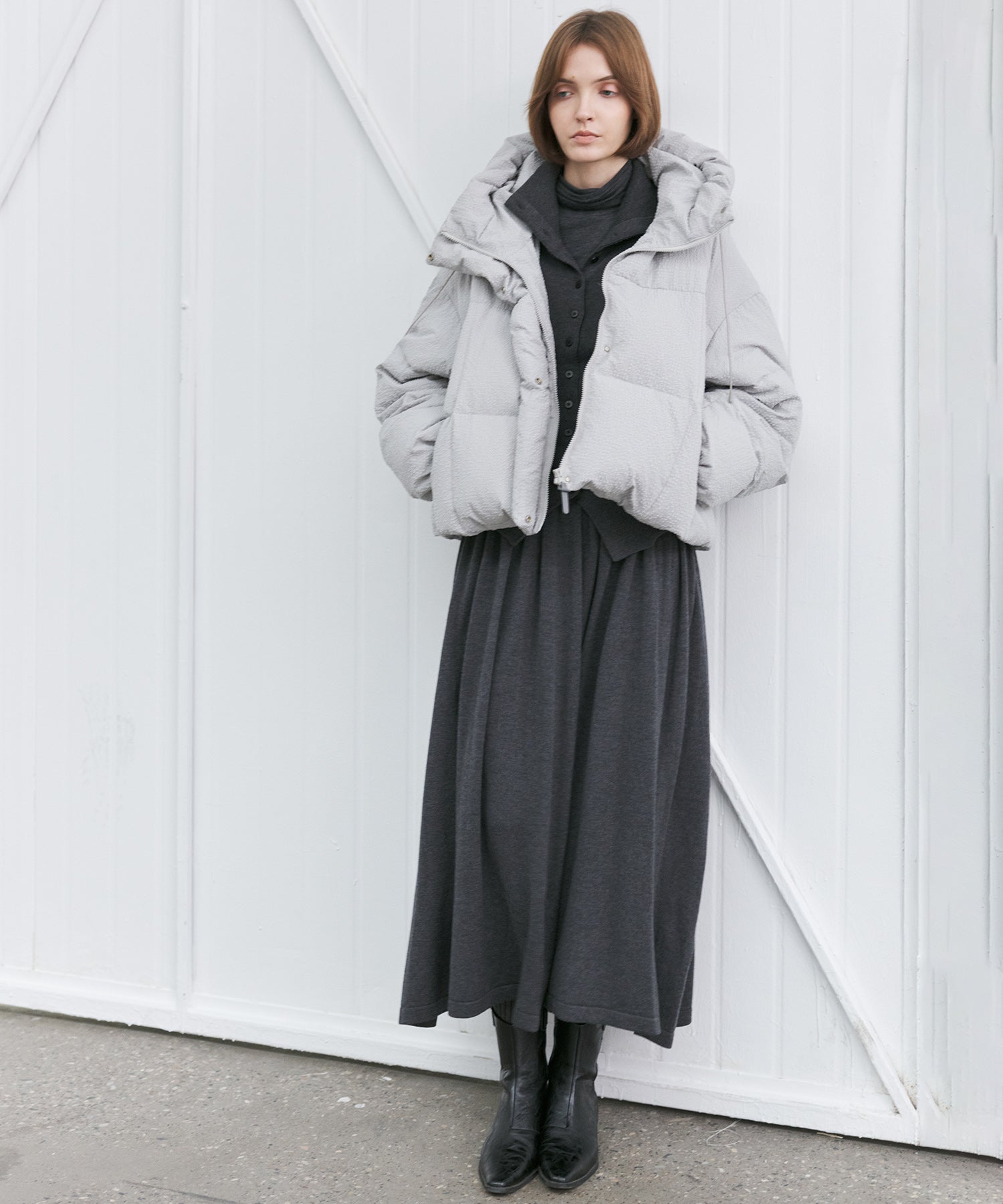 Textured Crinkle Hooded Short Down Jacket