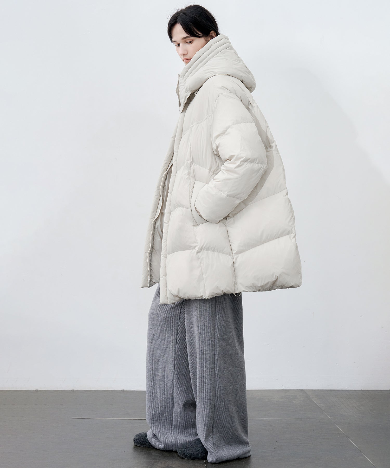 Mid-Length Stand Collar Hooded Oversize Down Coat