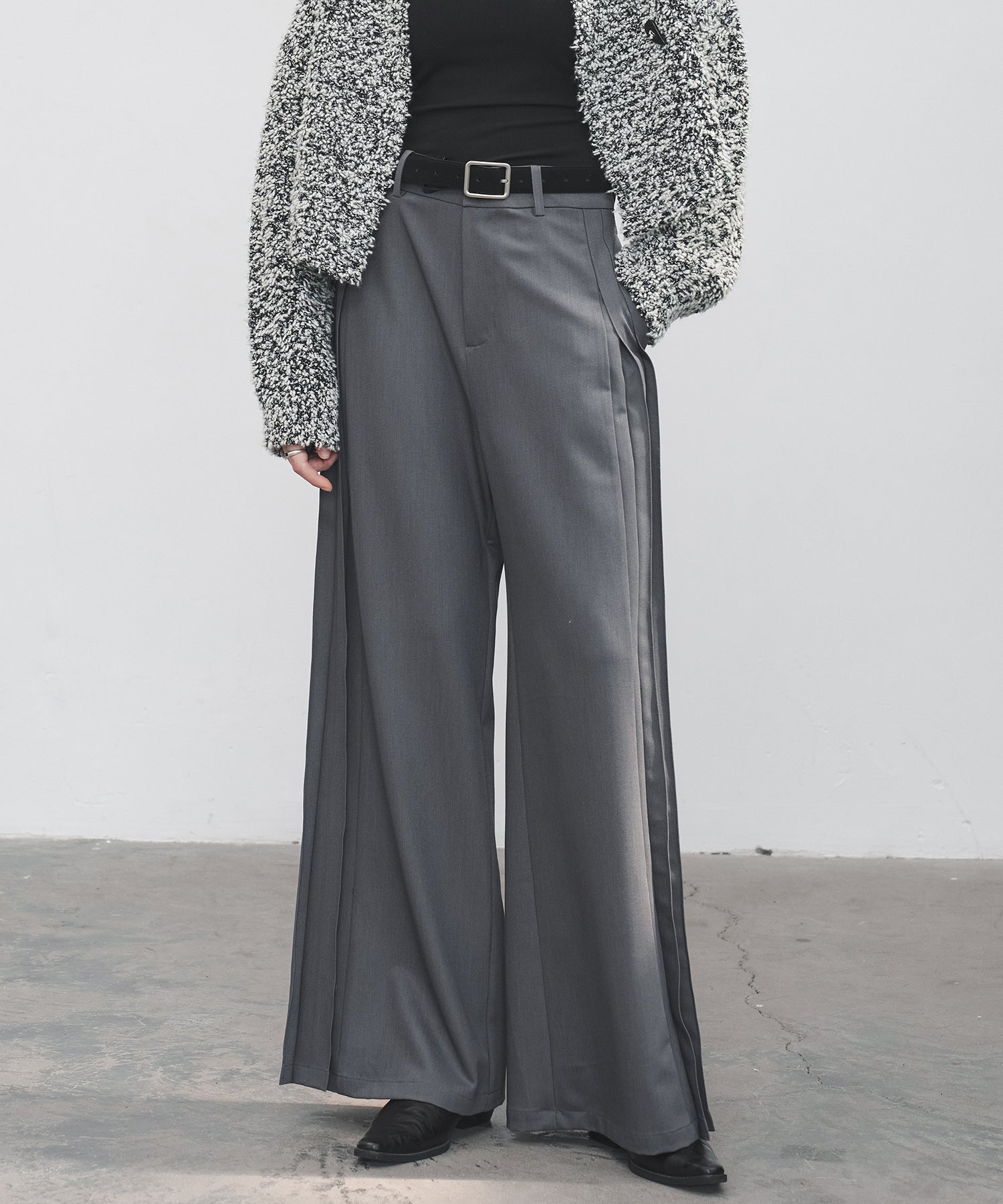 Accordion Pleat Wide-Leg Trousers
