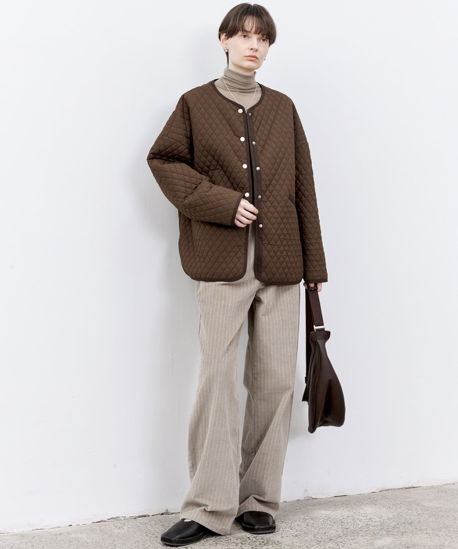 Diamond Quilted Round Neck Padded Jacket