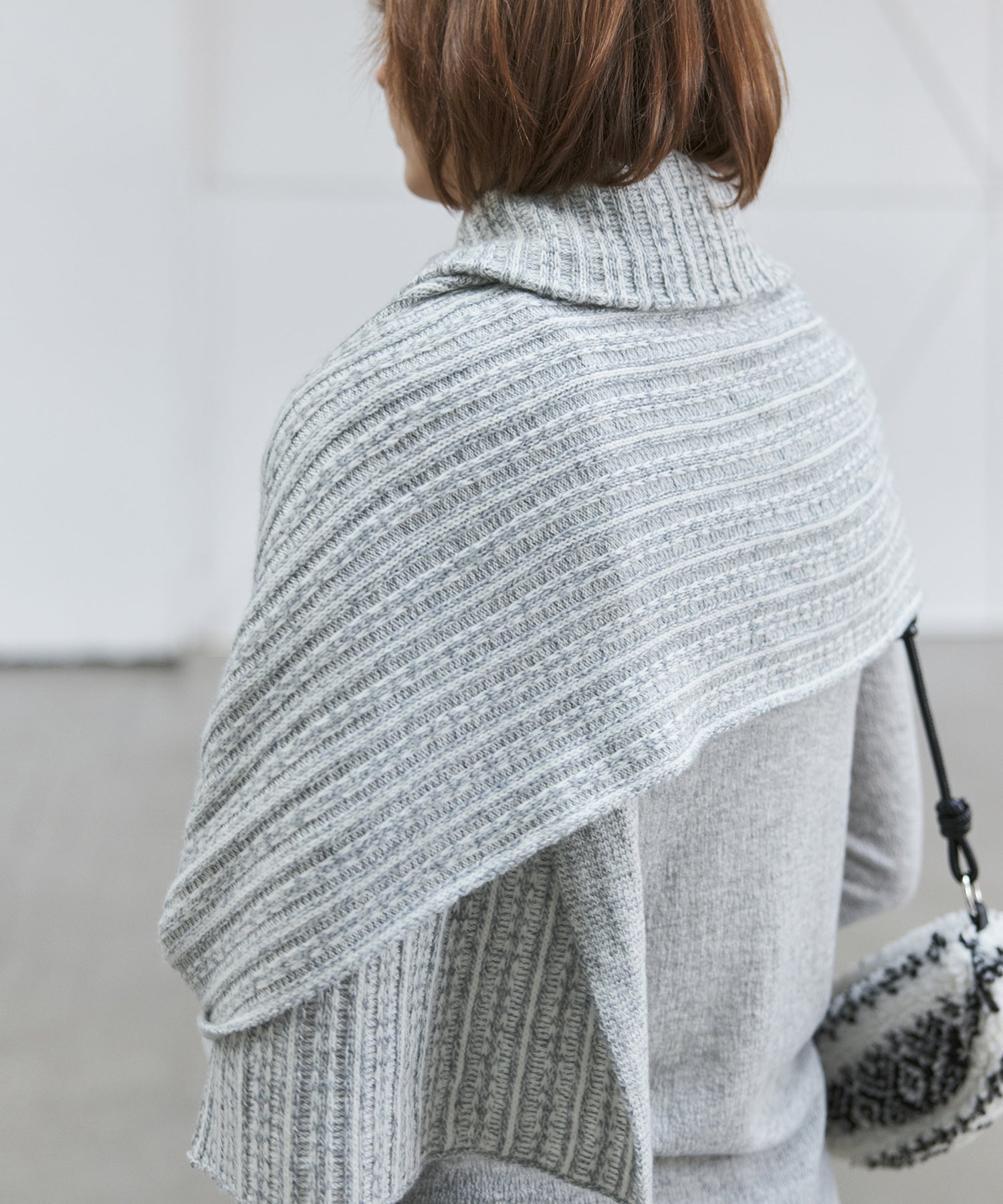 Asymmetric High-Neck Textured Knit Poncho Scarf