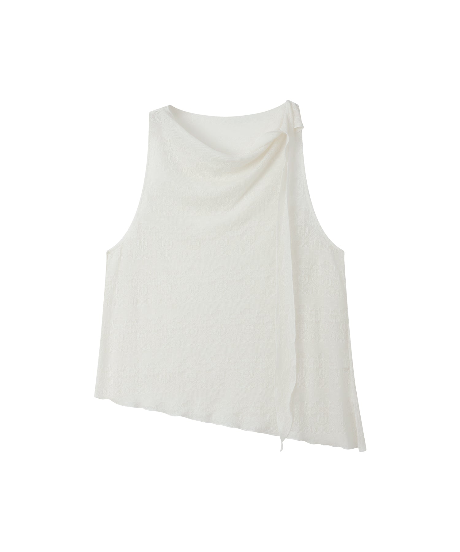 「8月中旬～下旬出荷」Jacquard Sheer Draped Sleeveless Top