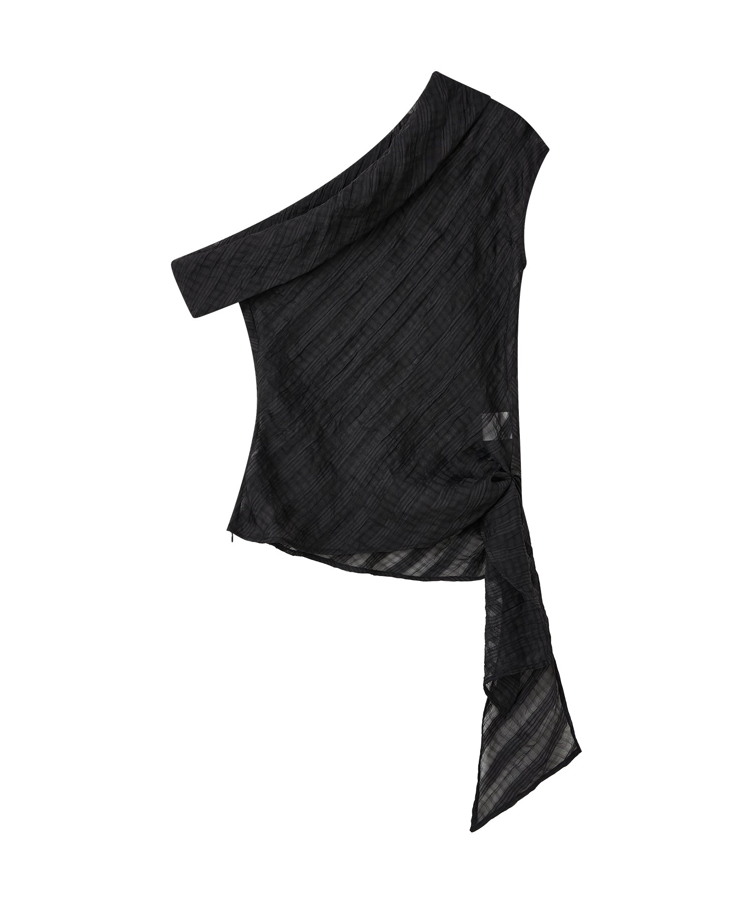 「7月中旬～下旬出荷」Sheer Check One-Shoulder Top