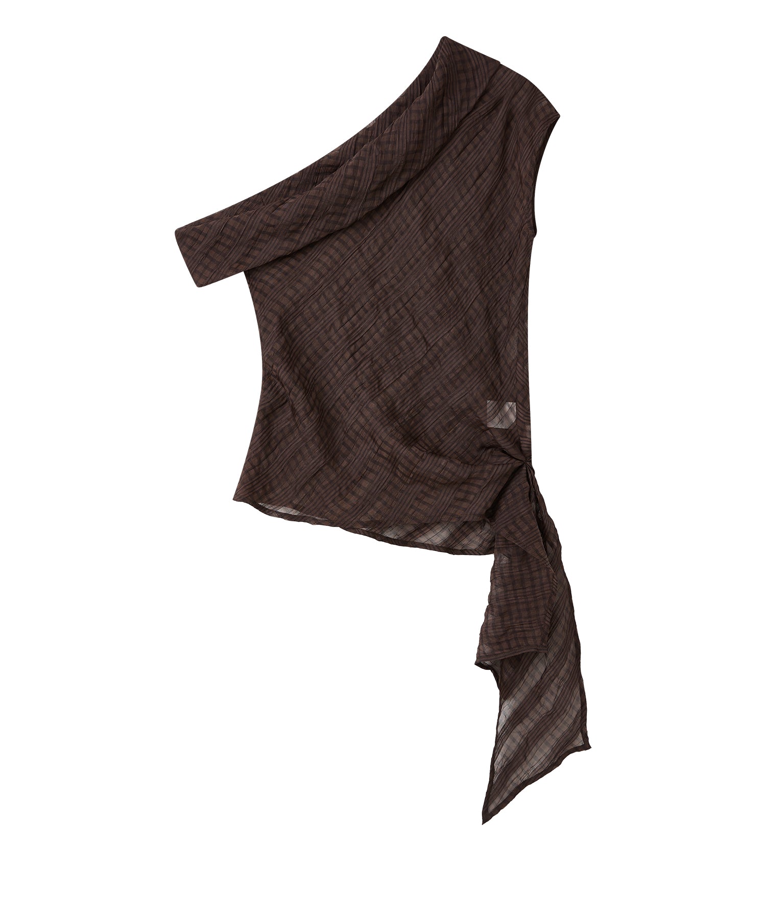「7月中旬～下旬出荷」Sheer Check One-Shoulder Top