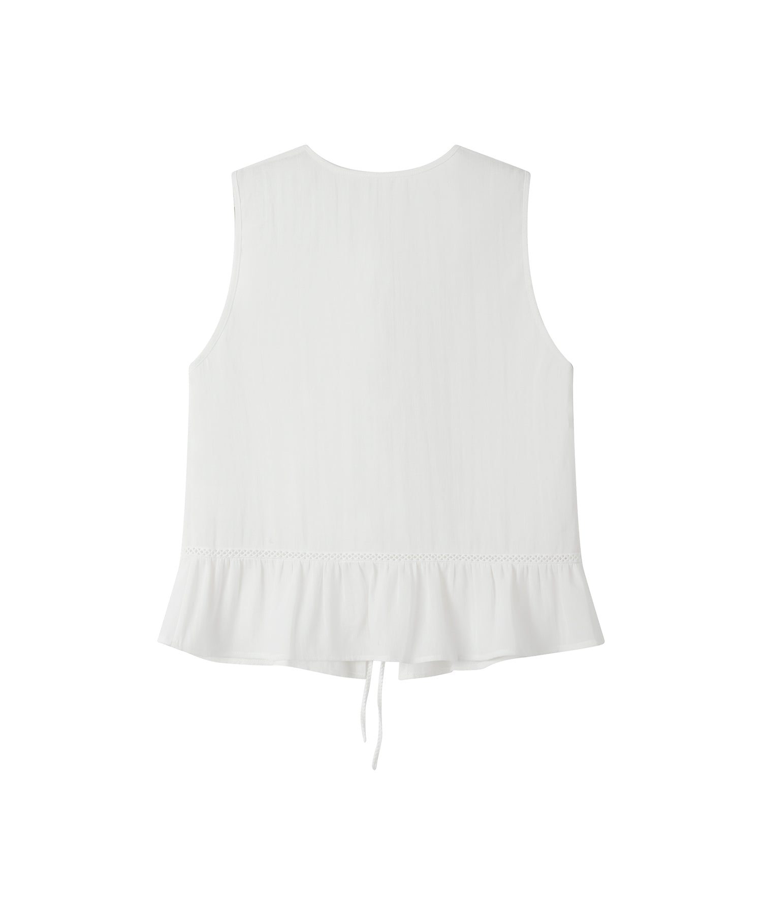 「8月中旬～下旬出荷」Linen Blend Front Tie Ruffle Sleeveless Vest