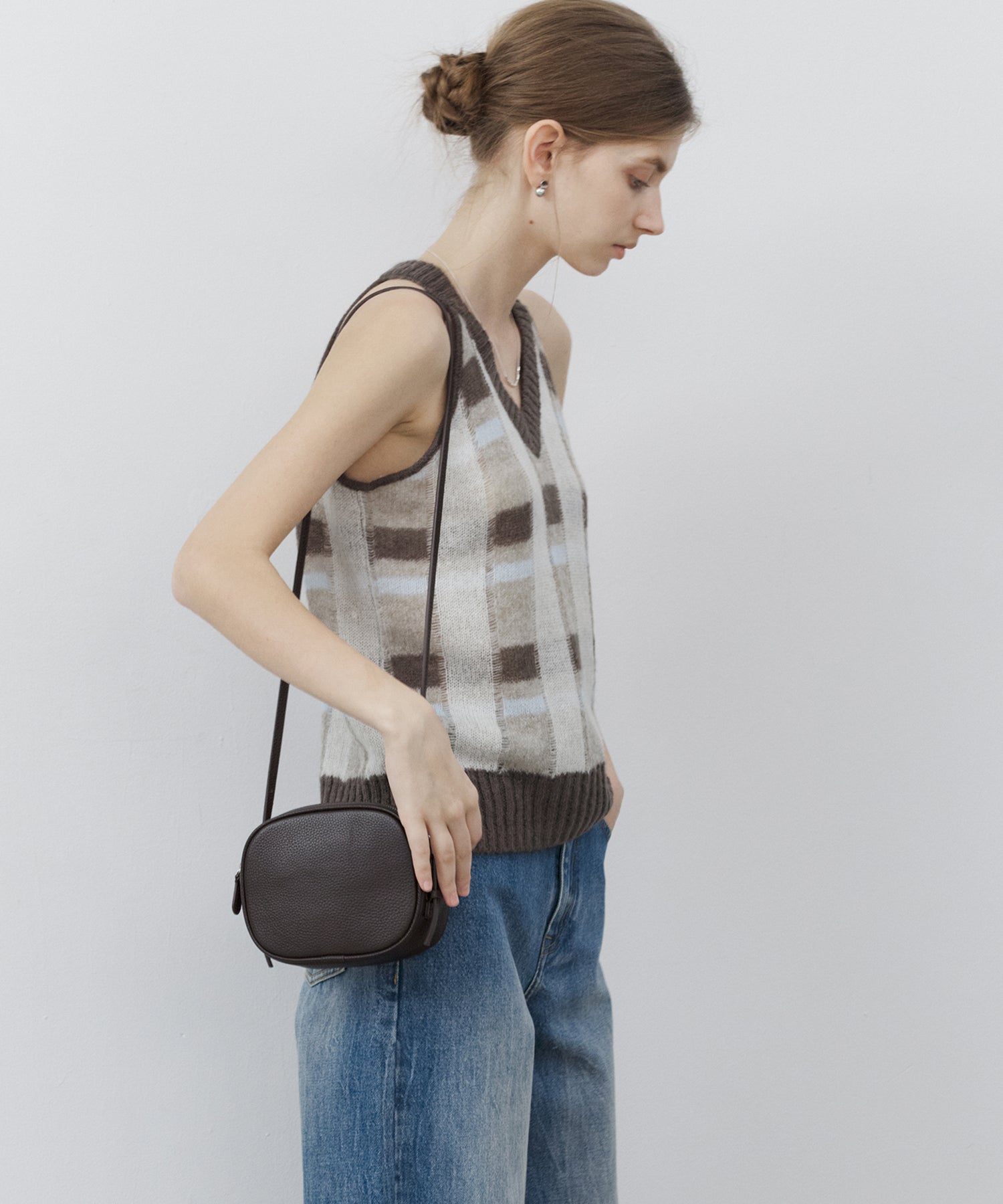 Check Jacquard V-Neck Knit Vest