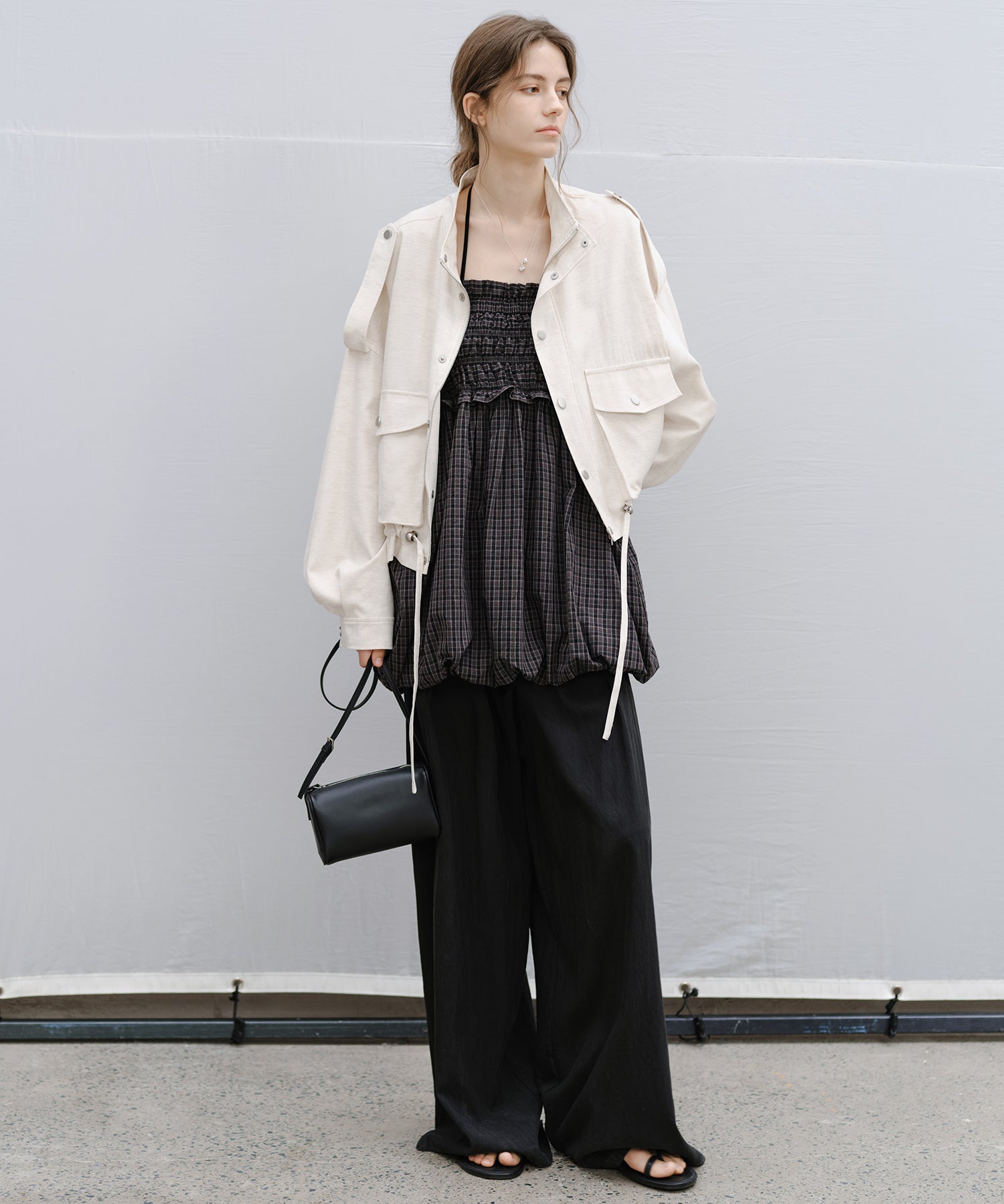 "Shipping from late February to early March" 2-way Smocked Check Bubble Skirt