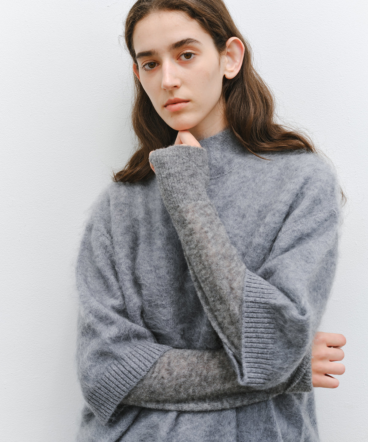 「10月下旬出荷予定」Brushed Cashmere-Blend Half Sleeve Knit Top
