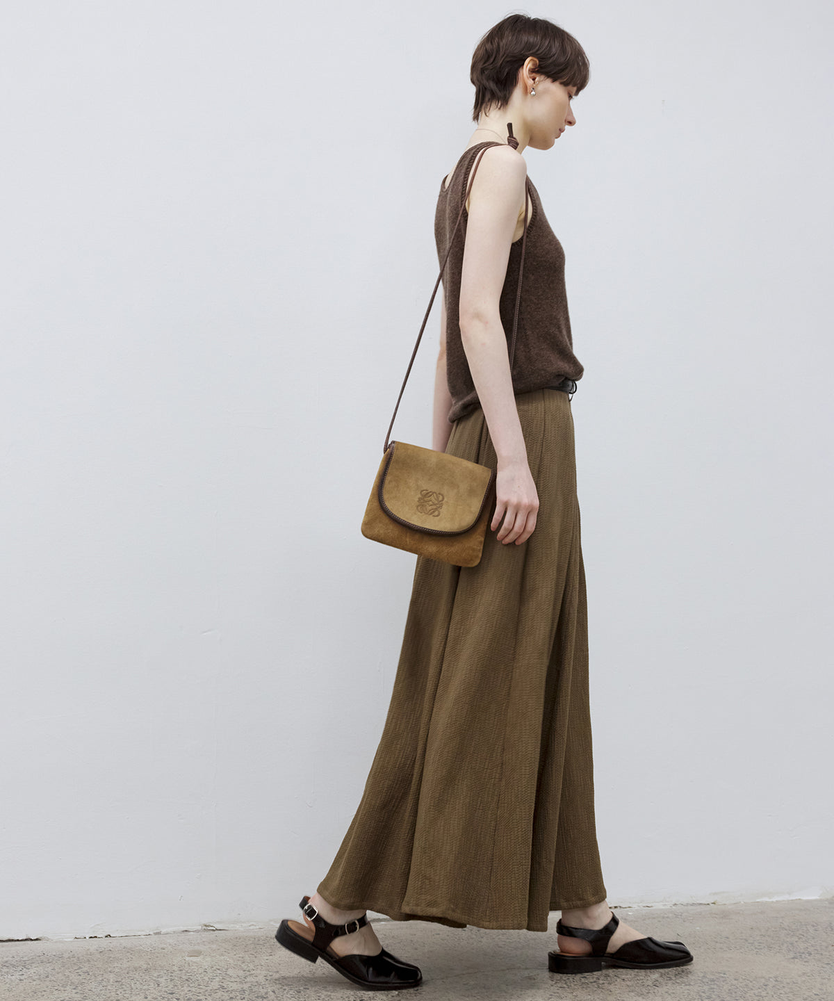 Cotton Tuck Pleated Flare Maxi Skirt