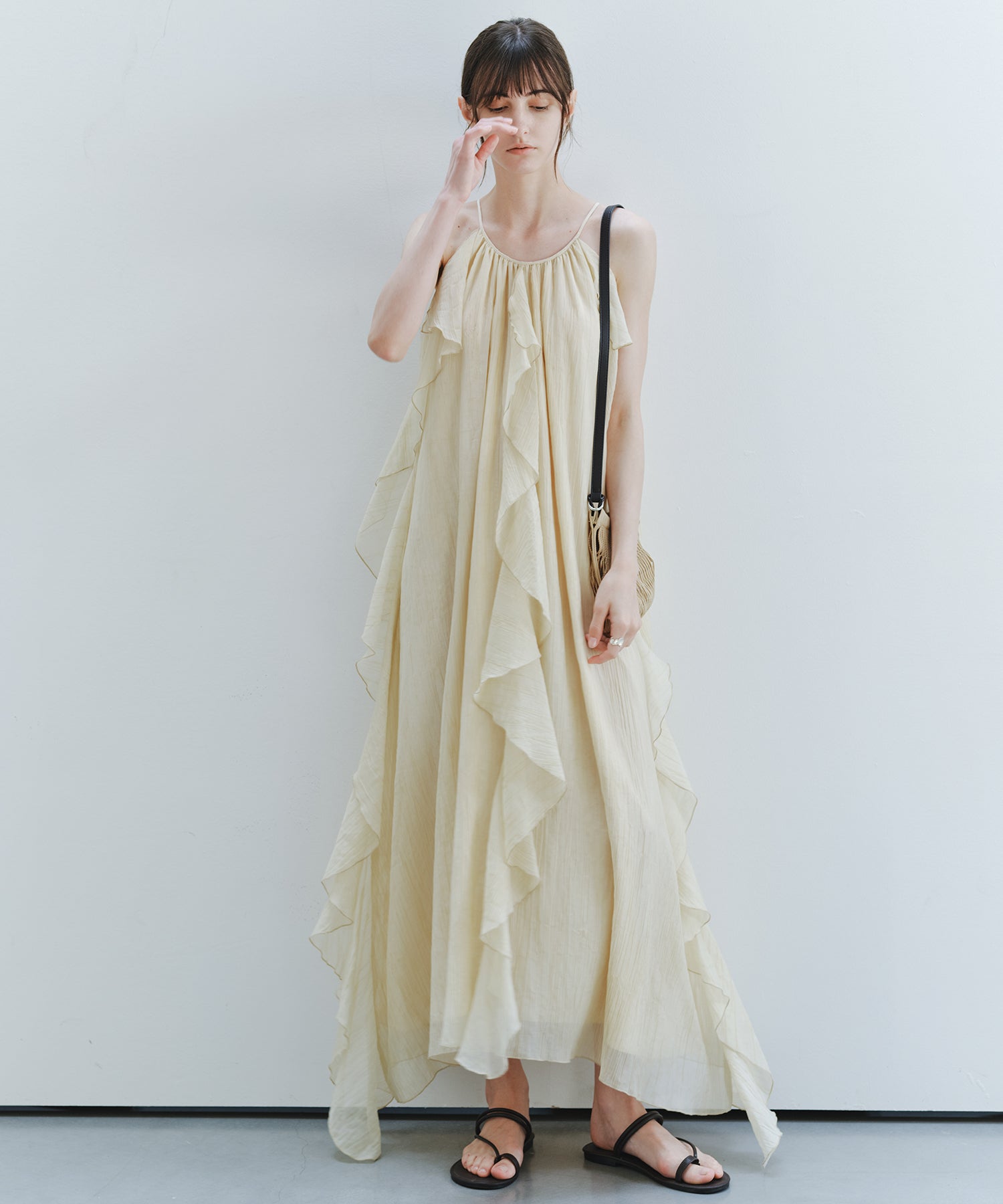 「7月中旬～下旬出荷」Sheer Ruffle Asymmetric Cami Dress