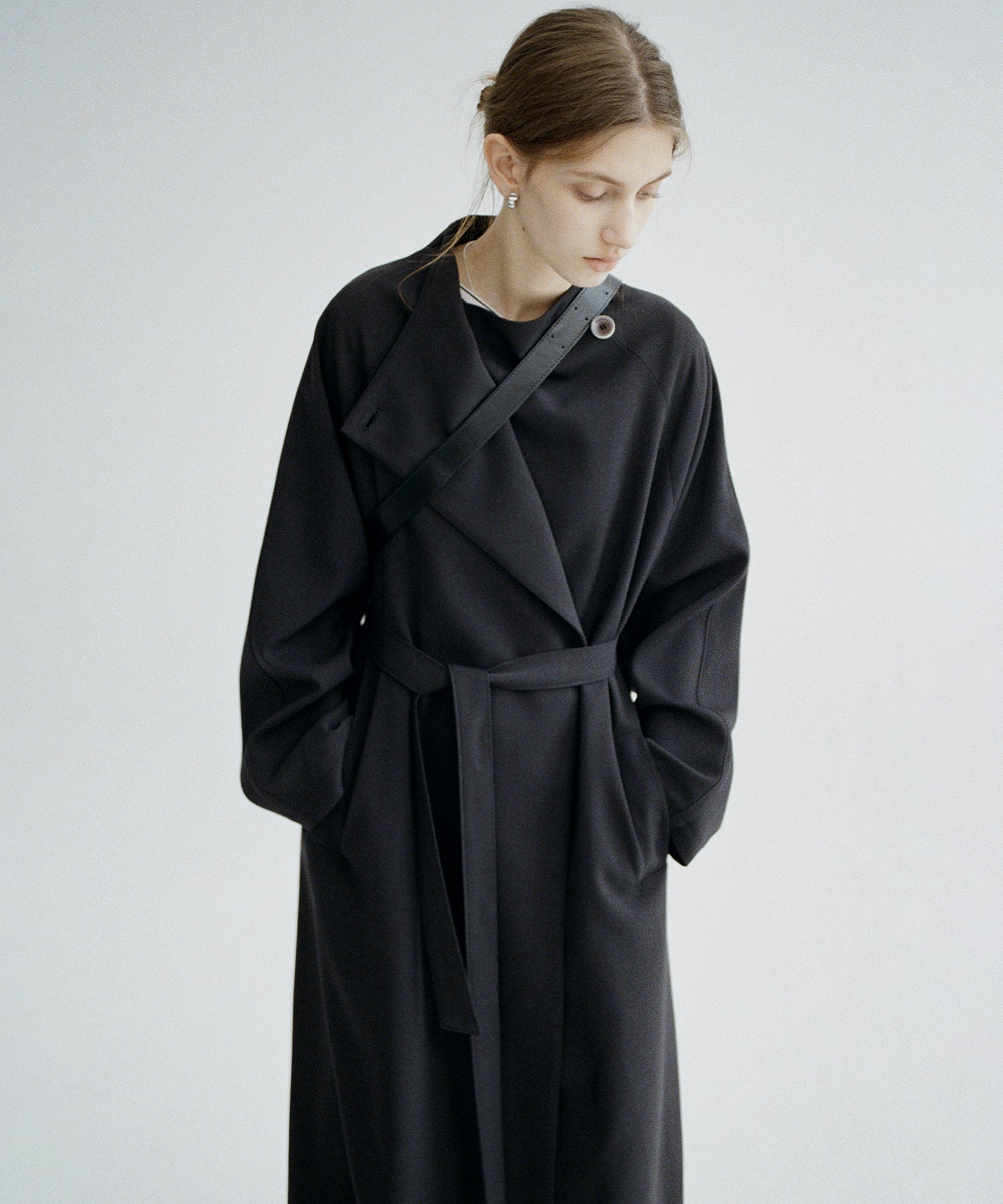 Asymmetric Collar Raglan Sleeve Long Coat
