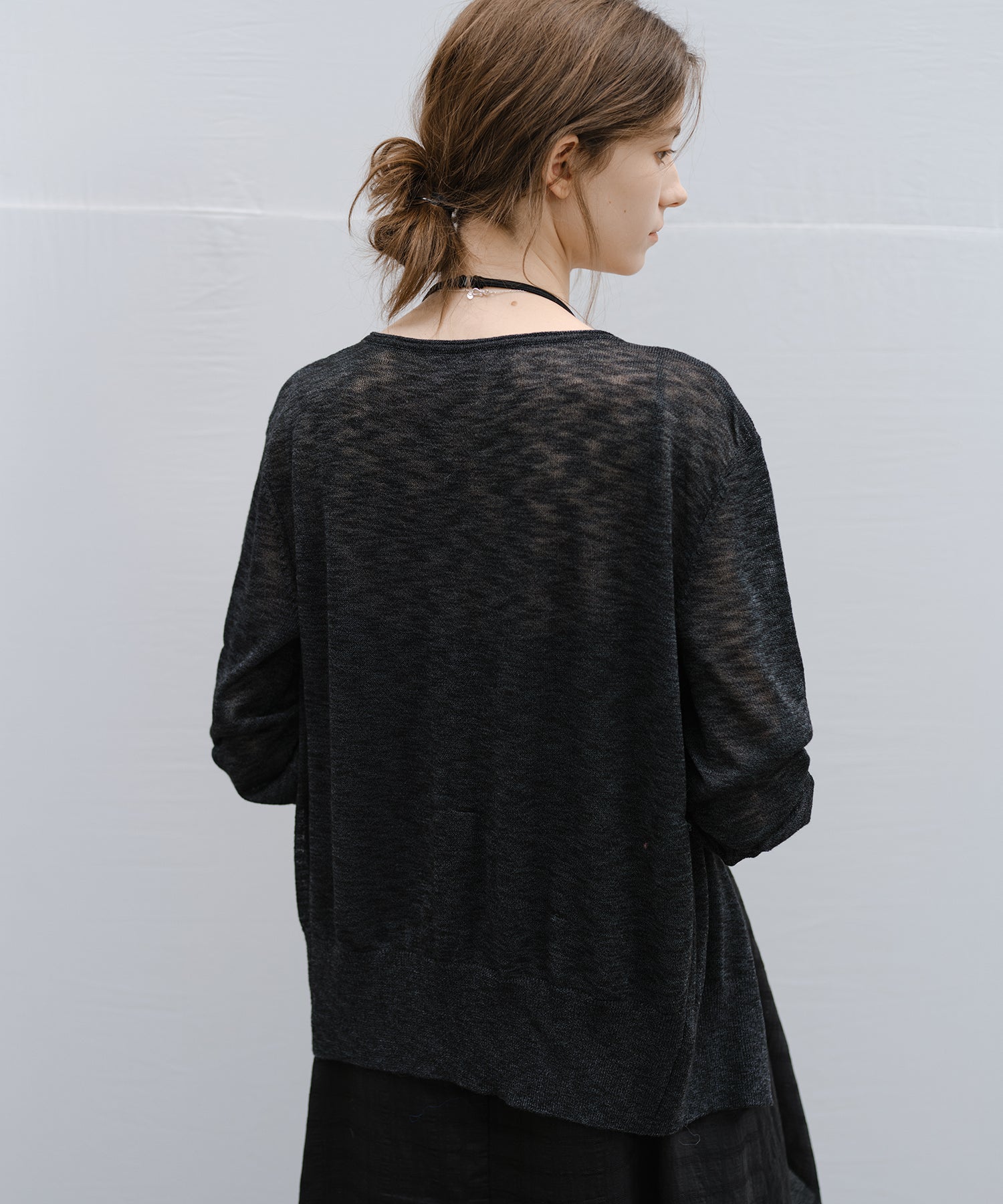 "Ships early March" Sheer Slub Yarn Crewneck Cardigan Set (with Scarf)