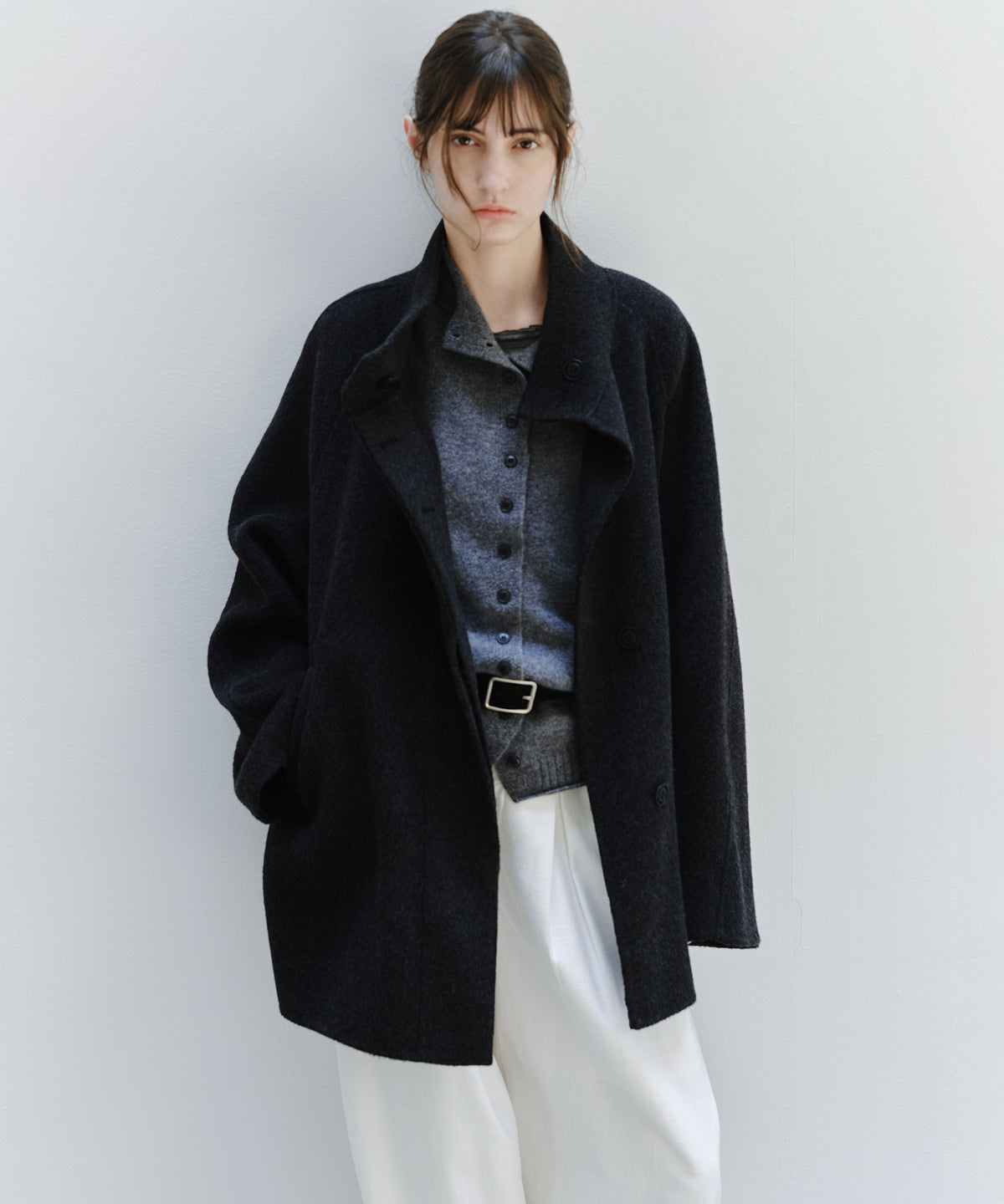 「10月下旬出荷予定」100% Wool High Neck Button Knit Vest