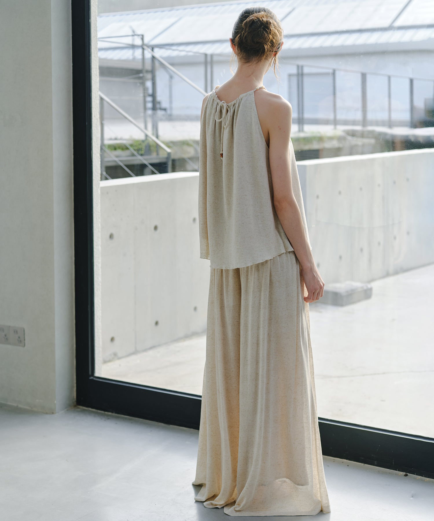 「7月中旬～下旬出荷」Linen Blend Gathered Wide Pants