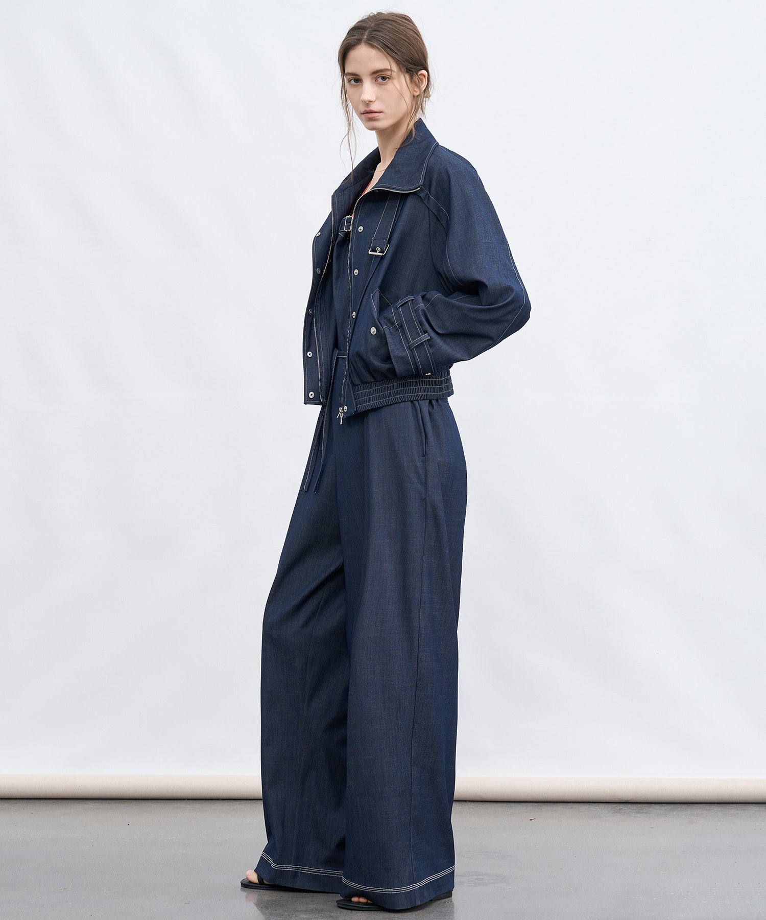 Lightweight Denim-Style Wide Leg Jumpsuit