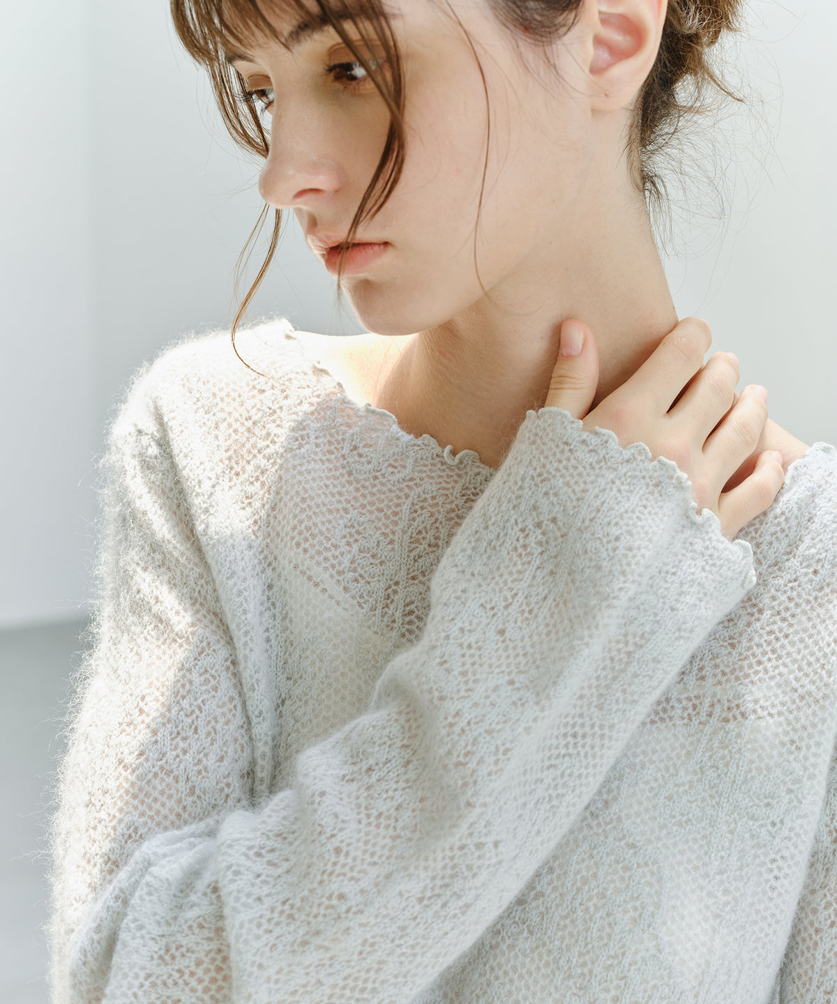 「9月下旬出荷予定」Sheer Jacquard Wool Silk Knit Top