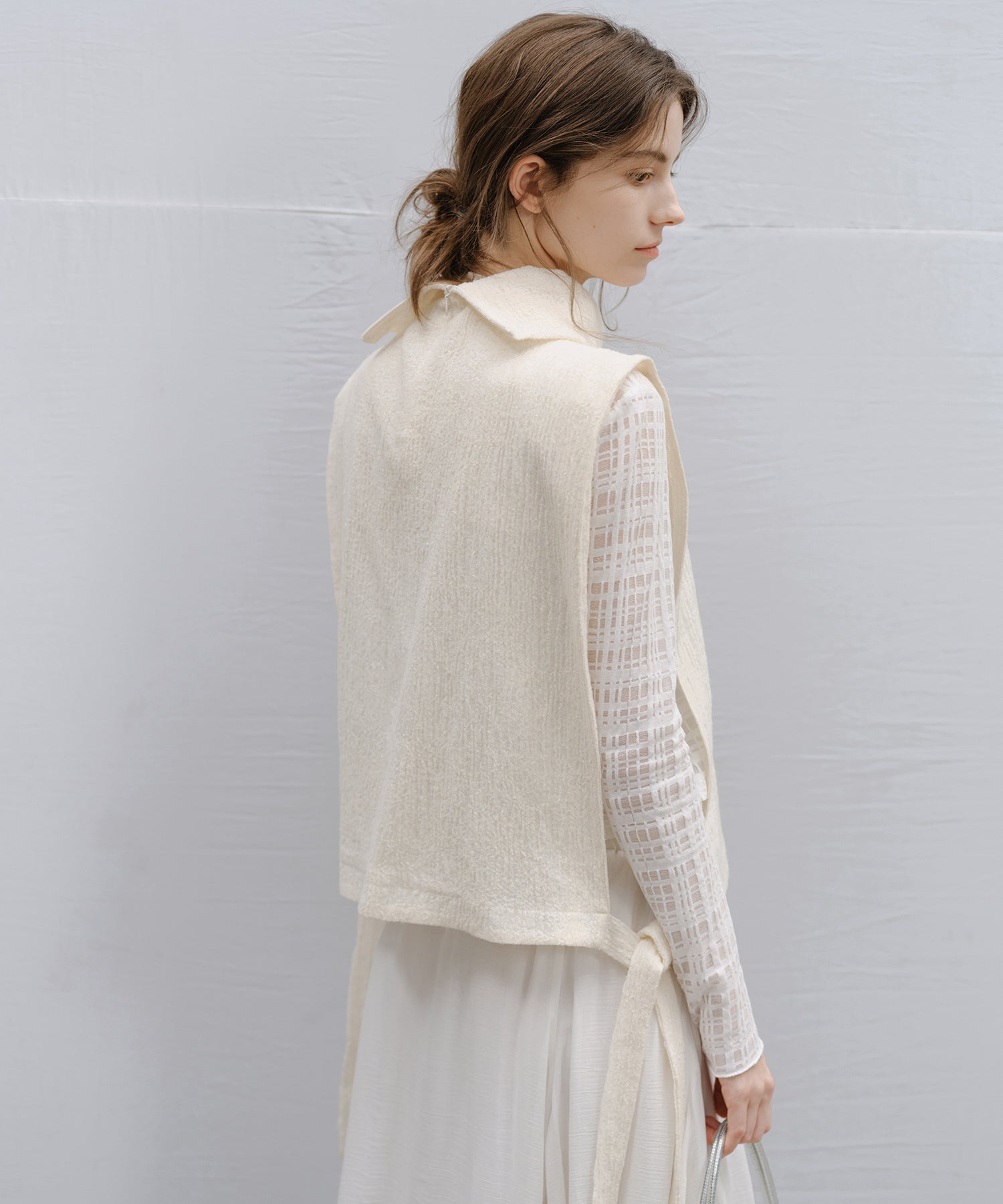 "Shipping from early to mid-March" Check Pattern Sheer Mesh Long Sleeve Top