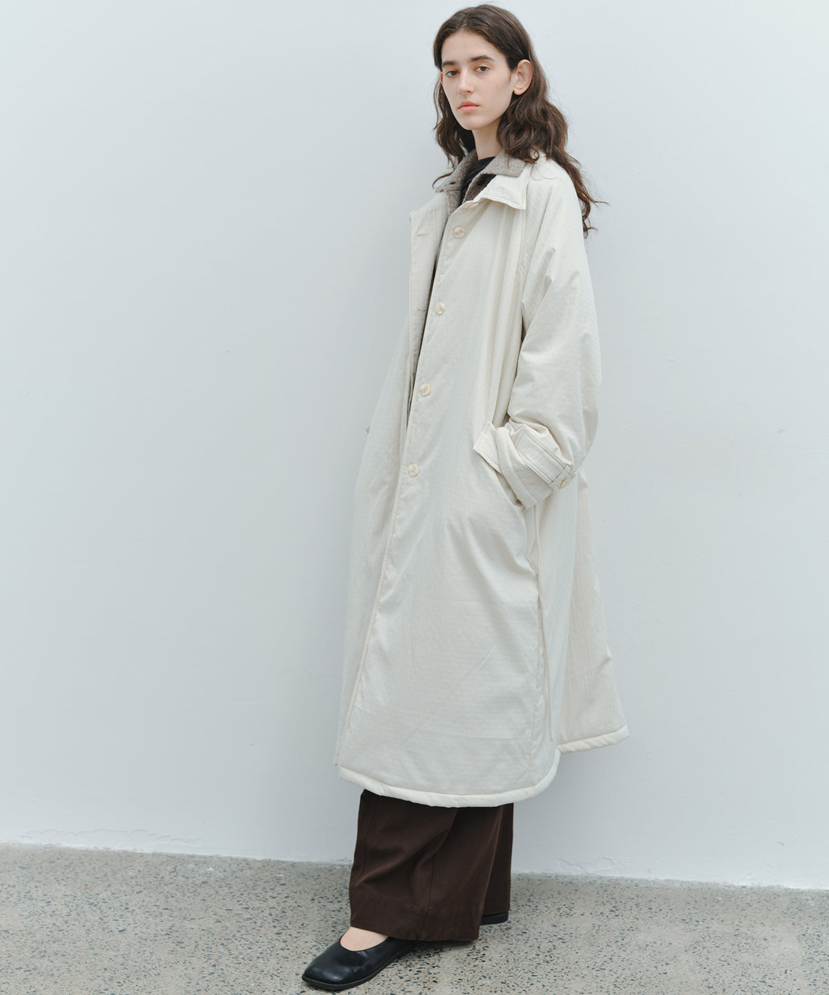 「10月下旬出荷予定」Striped Quilted Belted Long Coat
