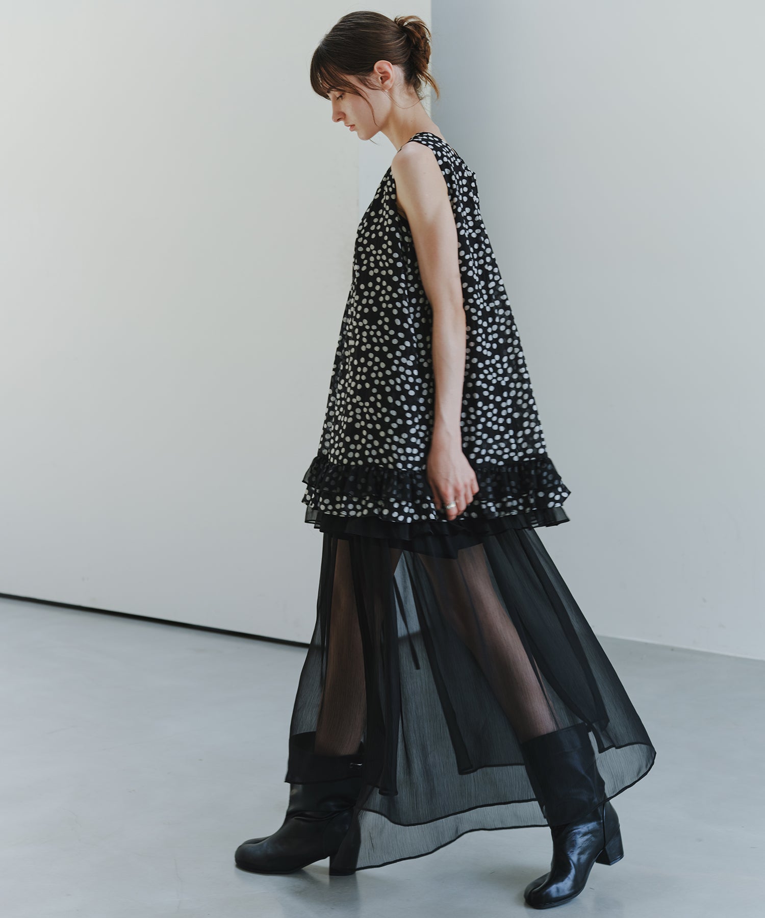 「8月中旬～下旬出荷」Sheer Layered Draped Long Skirt
