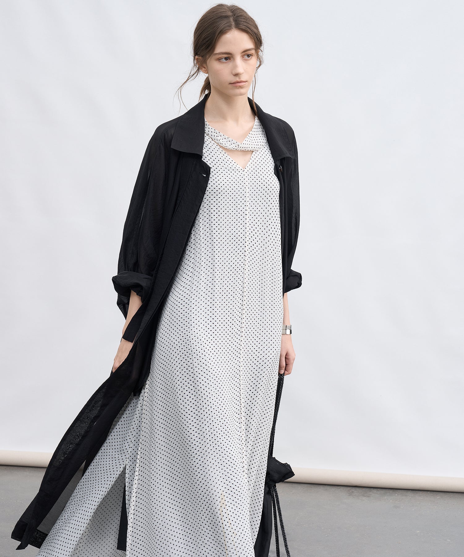 Dot Scarf Detail V-Neck Dress
