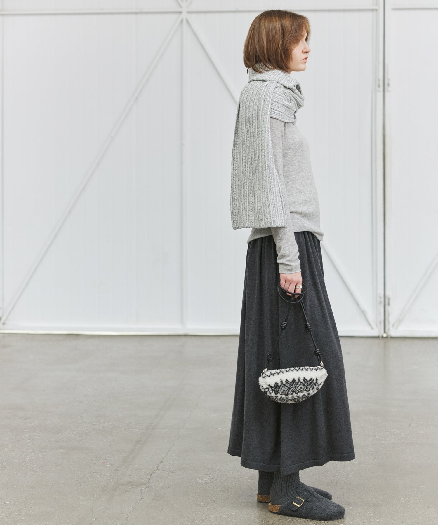 Asymmetric High-Neck Textured Knit Poncho Scarf