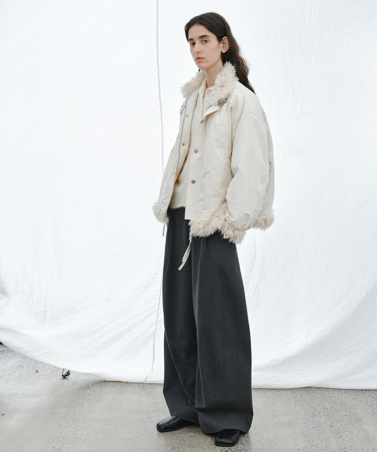 「10月下旬出荷予定」Tucked Wide Straight Slacks Pants