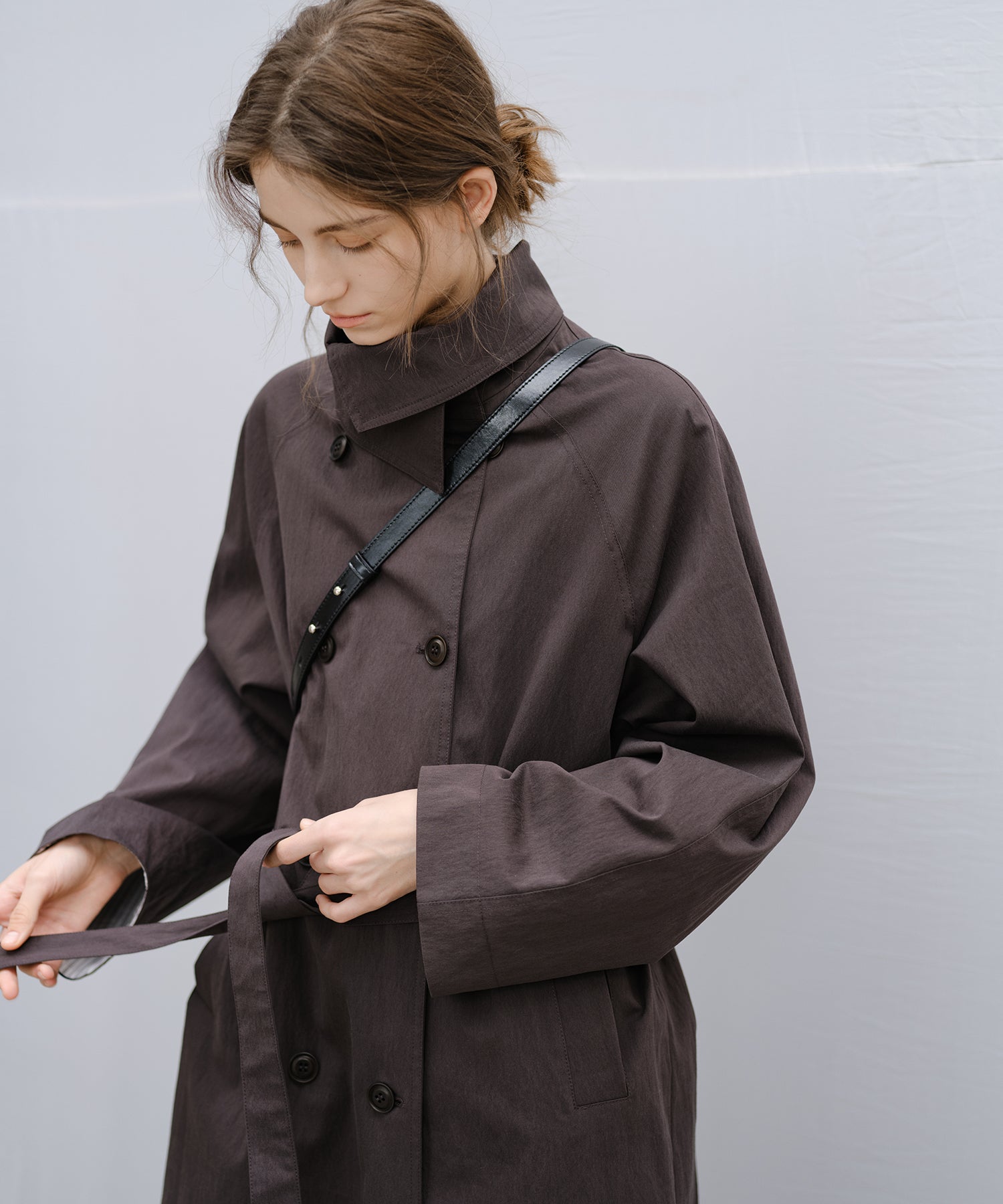 Wrap Collar Belted Long Trench Coat