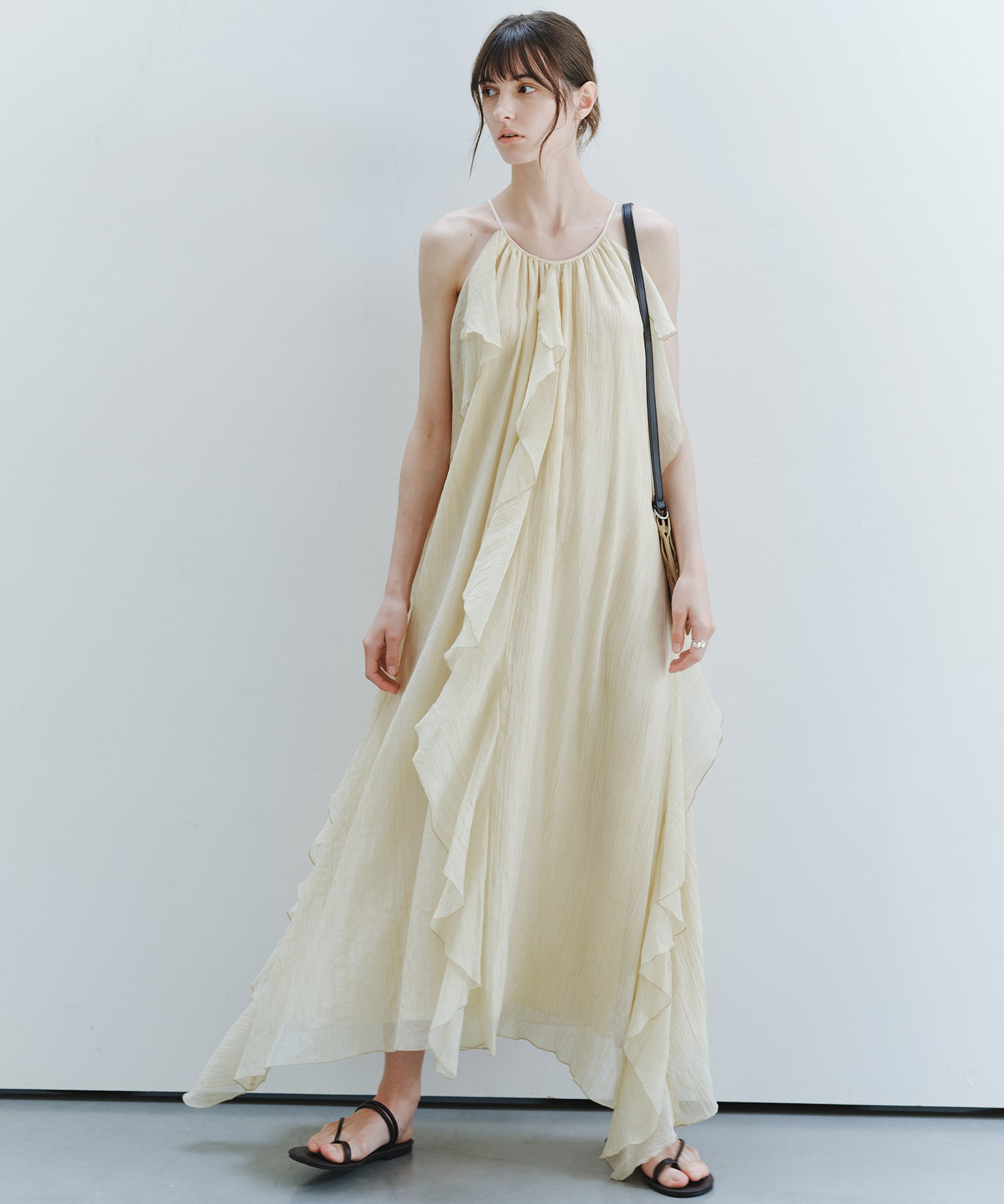 「7月中旬～下旬出荷」Sheer Ruffle Asymmetric Cami Dress