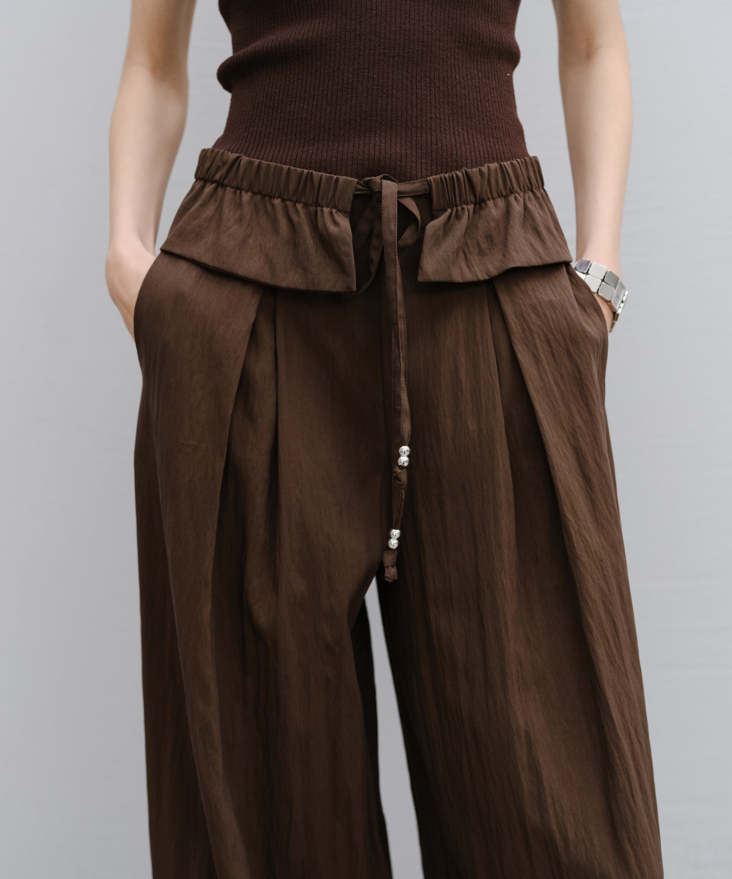 "Shipping from late February to early March" Curved Wide-Leg Drawstring Pants