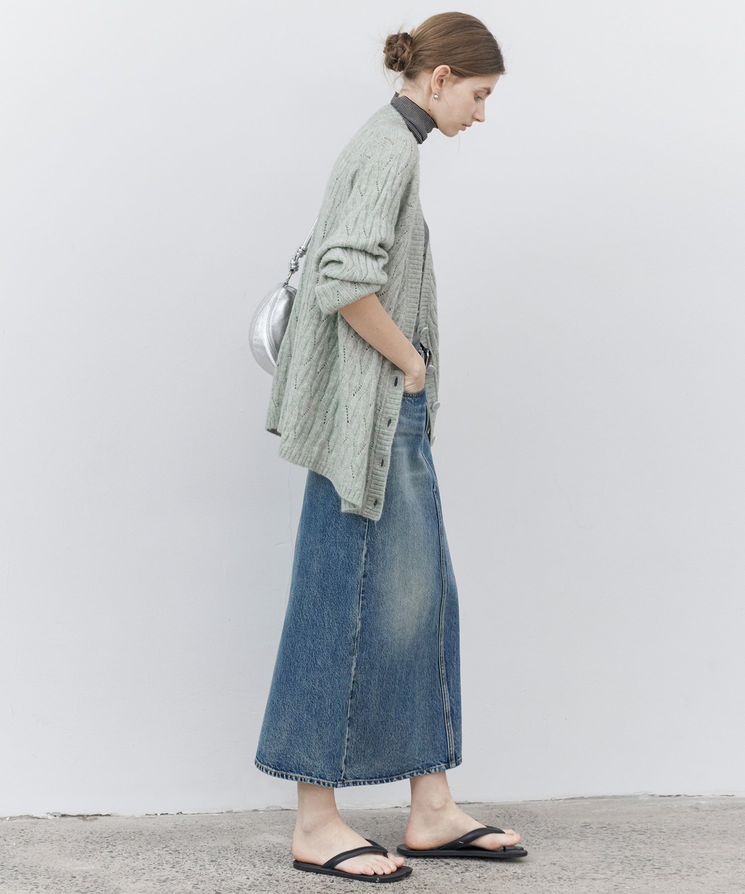 Used Wash I-Line Denim Long Skirt