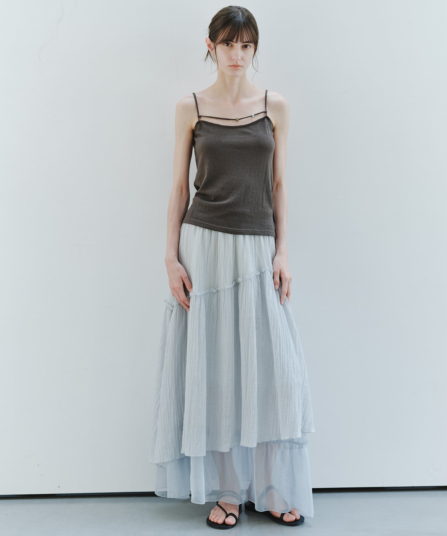 「7月上旬～中旬出荷」Sheer Panel Tiered Flare Skirt